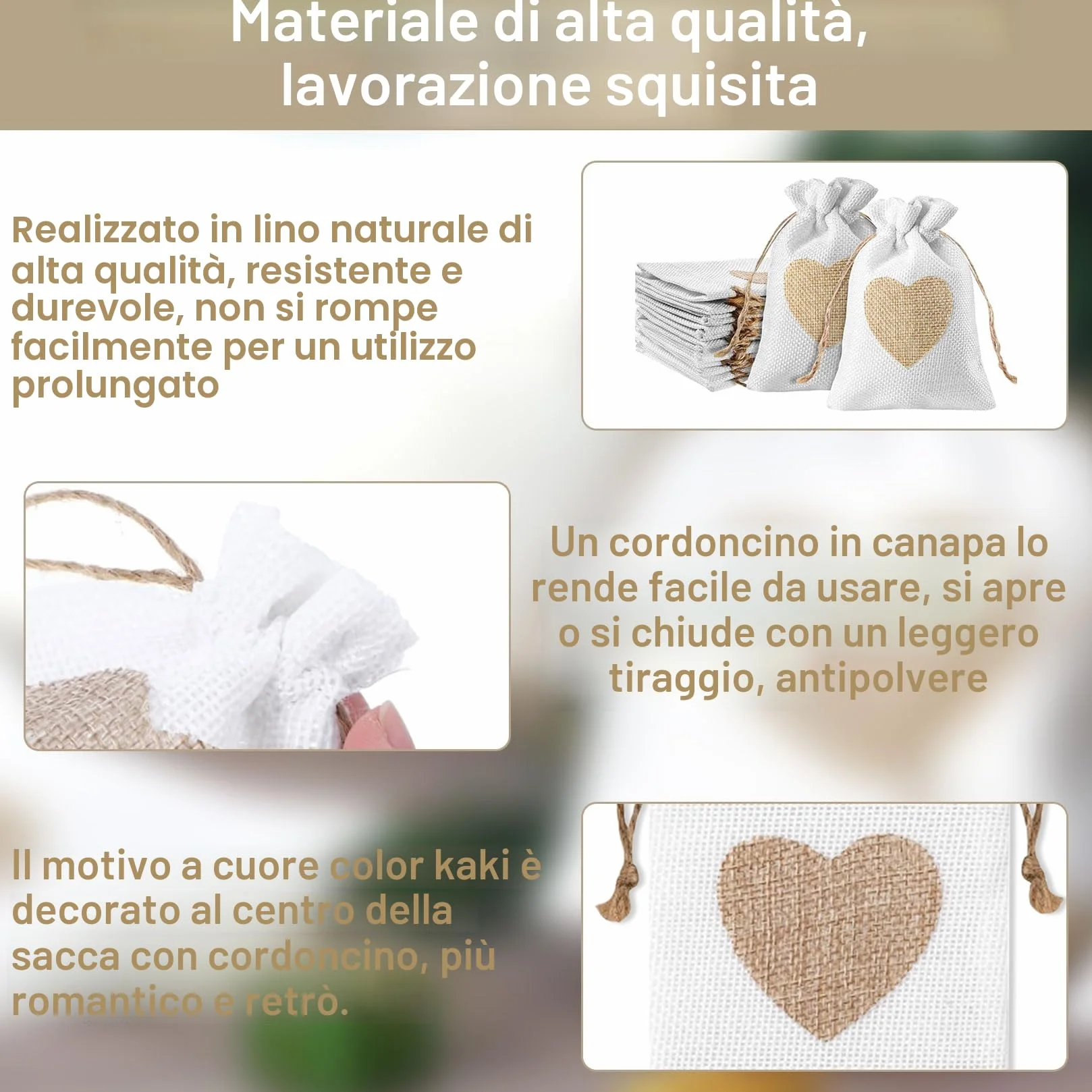 Sacchetti Regalo di Iuta 20 Pz, Sacchetto Gioielli Juta per Matrimonio DIY Fiesta, 8x10cm