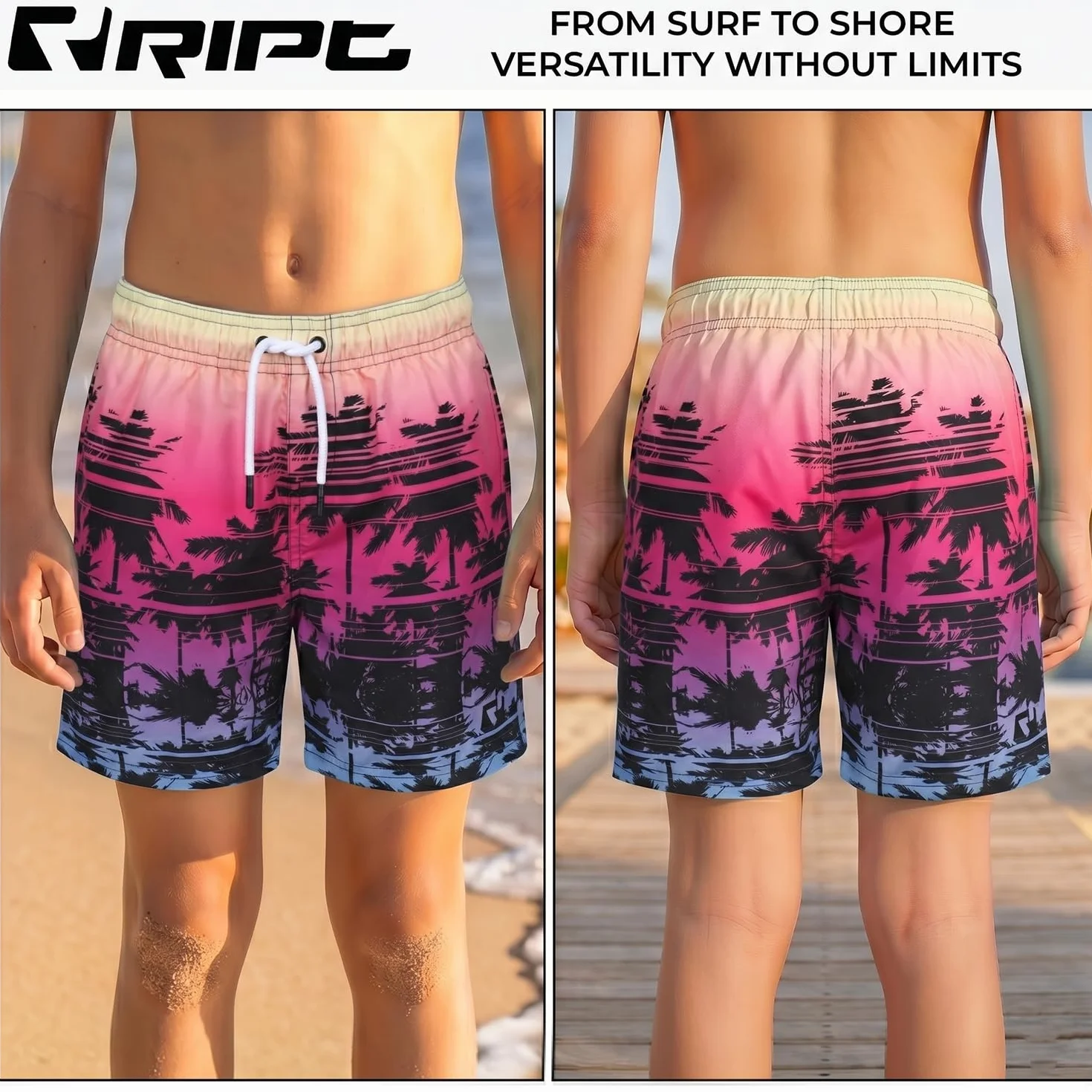 Boardshort Bambino Asciugatura Rapida Protezione UV 50 Pantaloncini Surf Nuoto Rosa 9-10 Anni