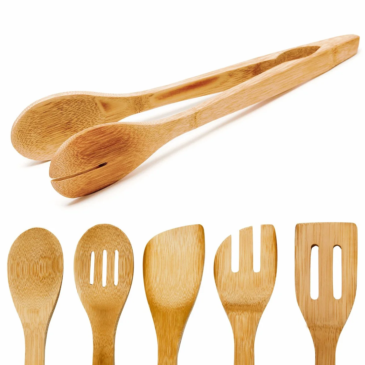 Relaxdays Set Accessori da Cucina 6 Mestoli in bambù Marrone Chiaro