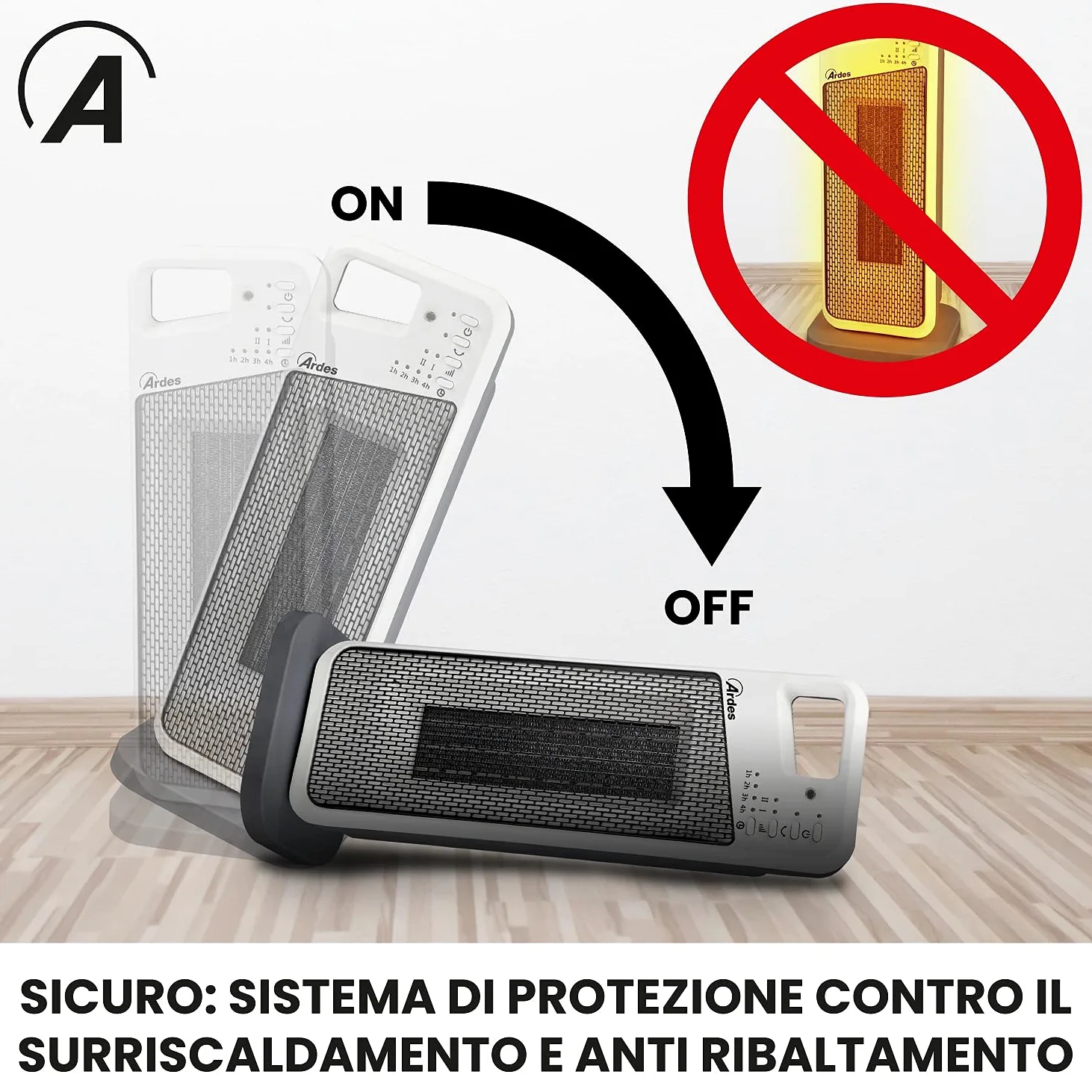 Ardes AR4P12R Handle Termoventilatore Ceramico PTC Oscillante a Torre, 2 Potenze e Telecomando con Display Temperatura, 2000 W, Grigio con Dettagli