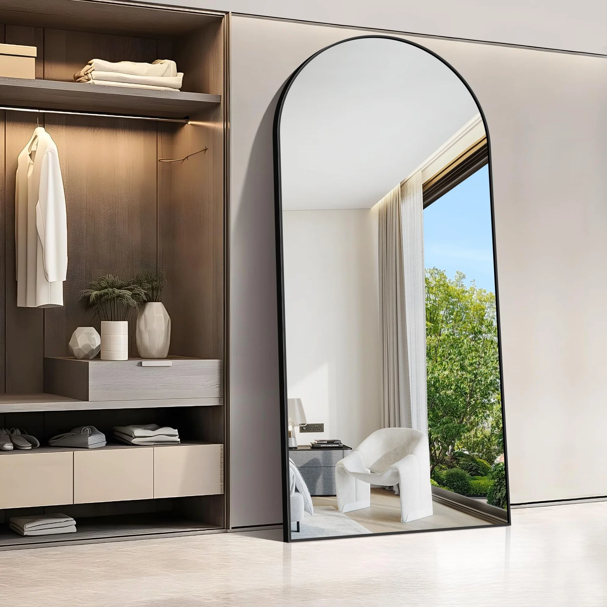 WOLIBEER Specchio a Figura Intera 192 x 85 cm, Grande Specchio da Terra con Cornice in Alluminio Nero, per Camera da Letto Cameretta Soggiorno Spogliatoio