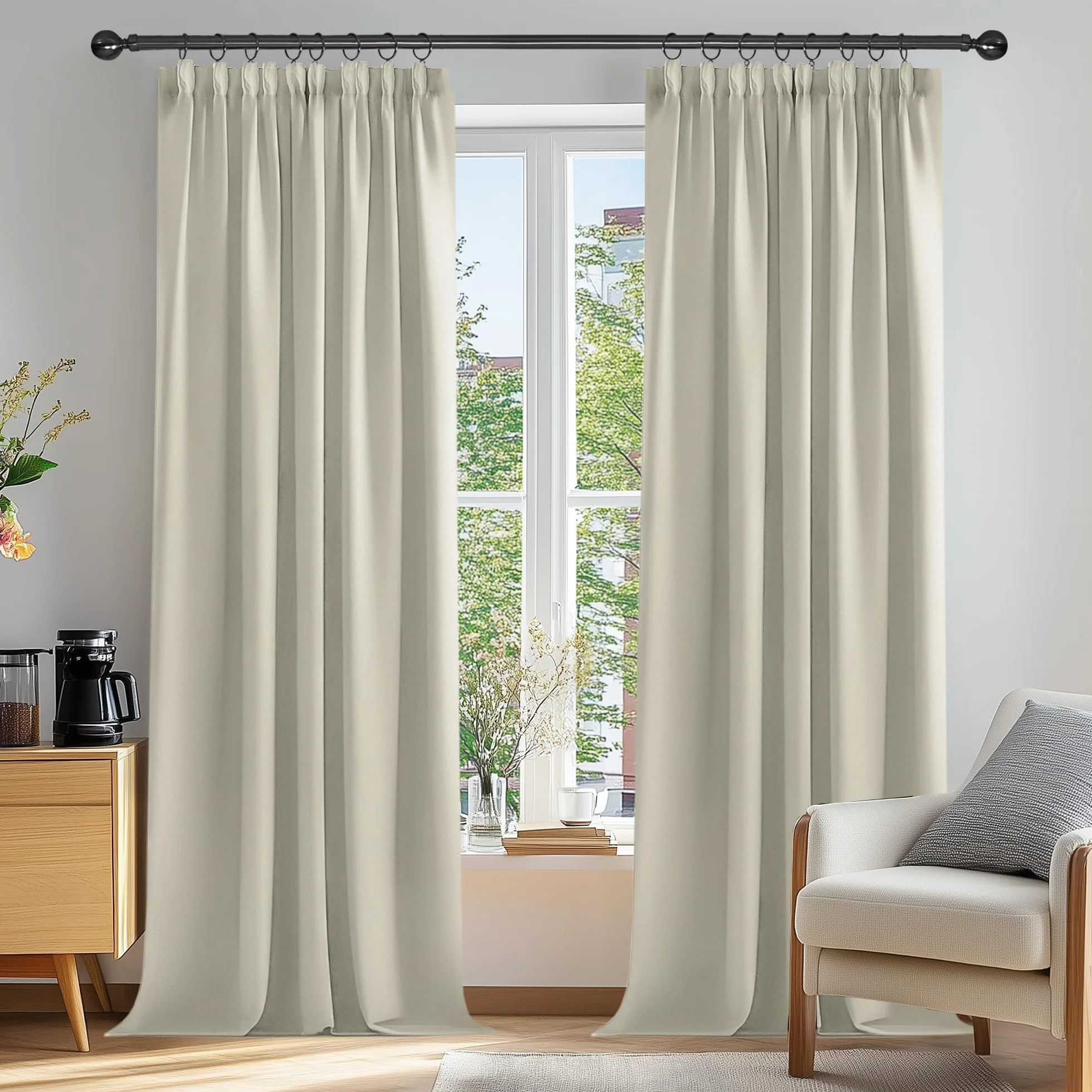 Deconovo Tende Oscuranti Termiche Isolanti 3 Modi di Montaggio 2 Pannelli 140x260 cm Beige Chiaro OEKO-TEX