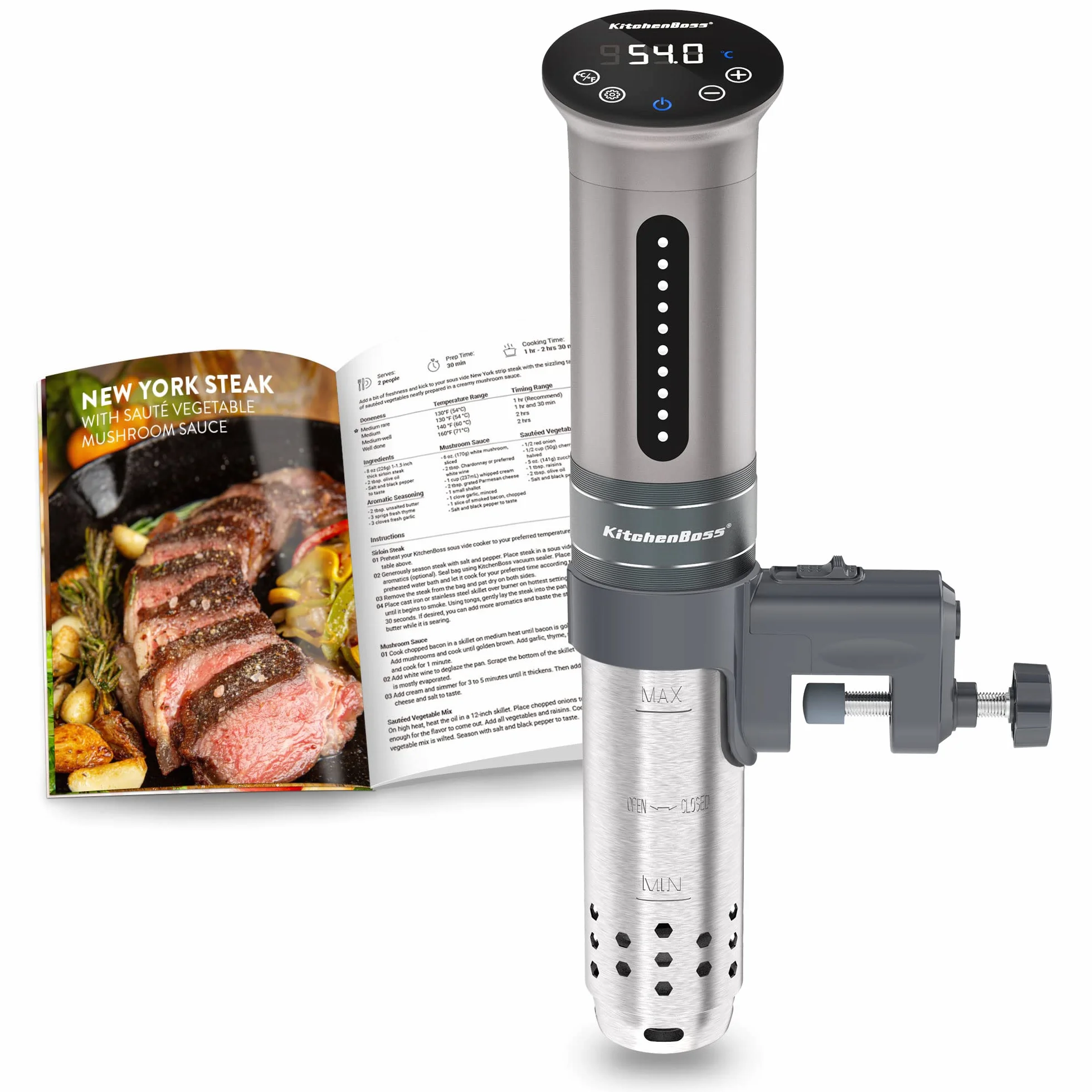 KitchenBoss Sous Vide Roner Cucina a Bassa Temperatura Slow Cooker Circolatore Termico Professionale IPX7 Impermeabile Timer Touch Screen Argento