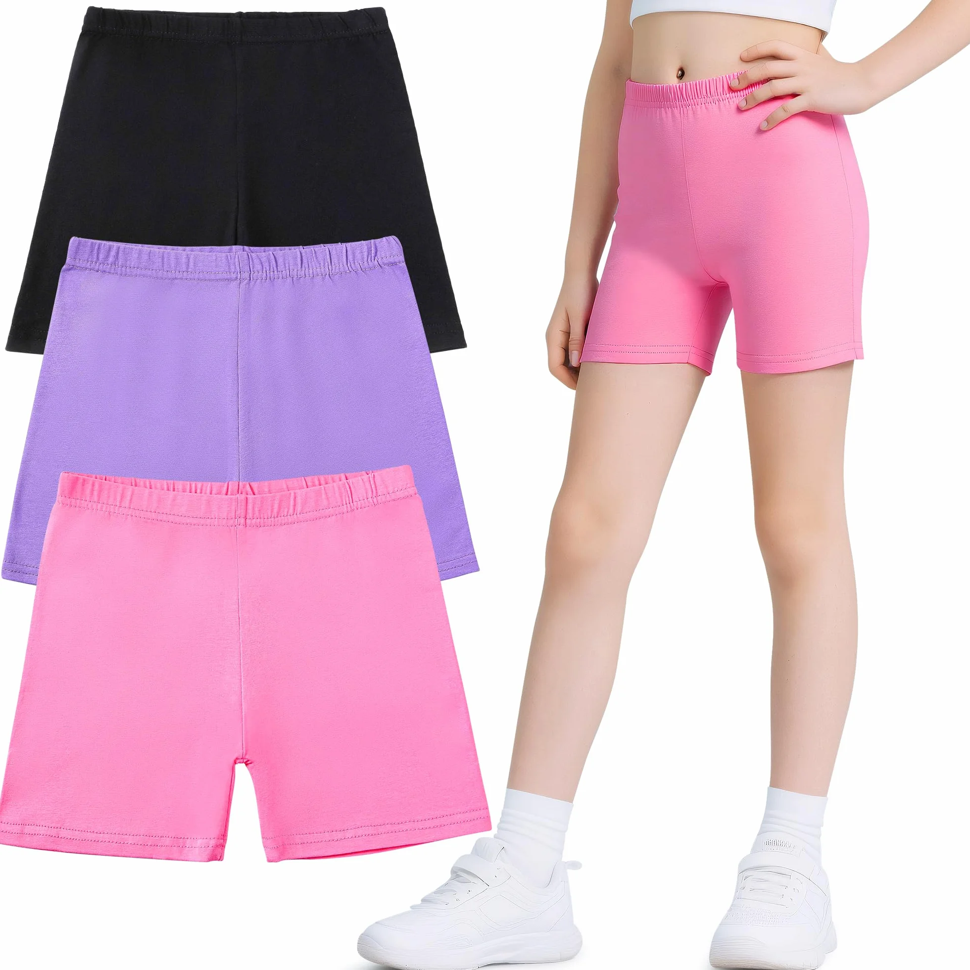 Pantaloncini Leggings Ragazze Pacco da 3 Cotone Estivi Sport Elasticizzati Danza Bambina 5-16 Anni