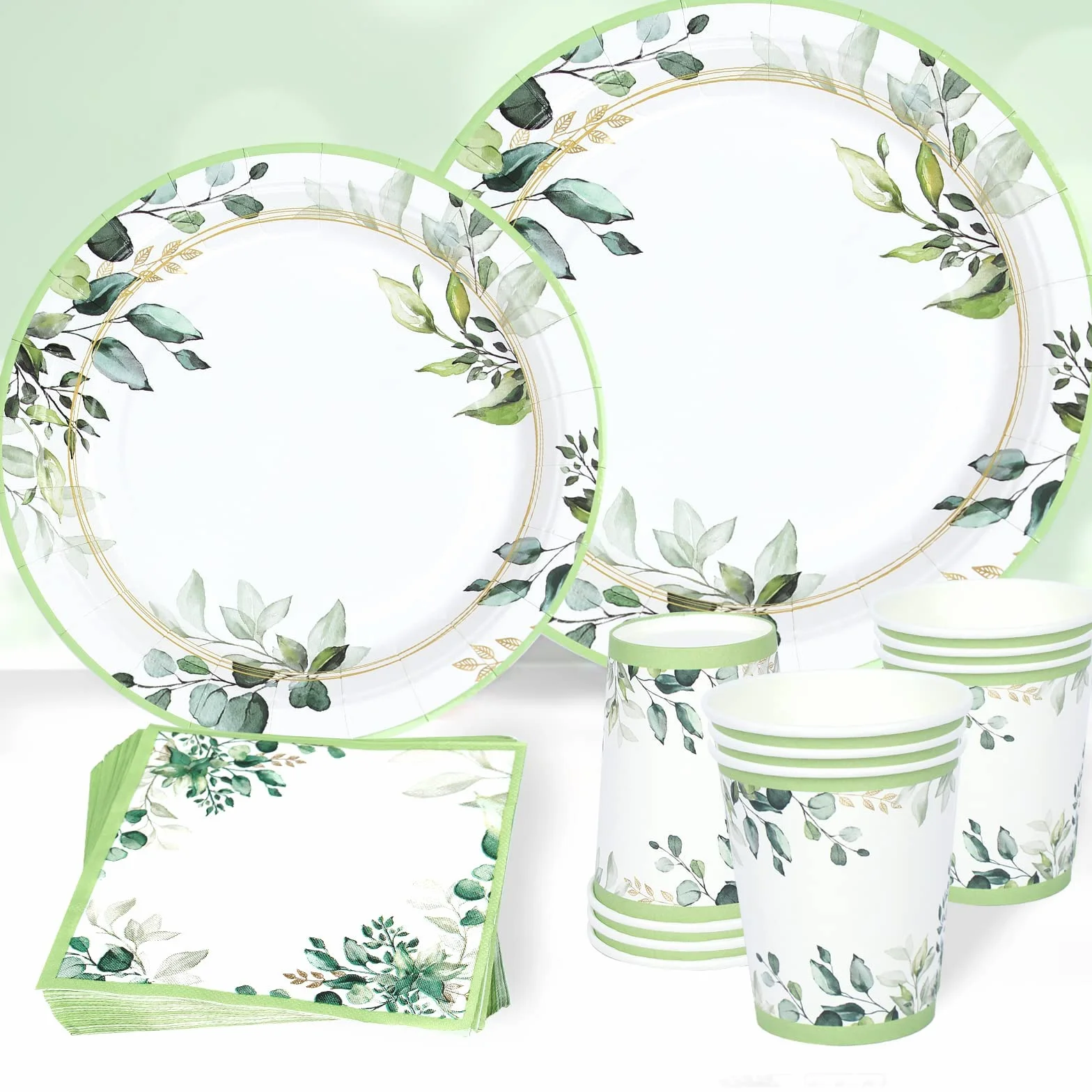Zestaw stoviglie verde salvia 96 pezzi piatti carta eleganti per feste compleanno matrimonio 24 ospiti