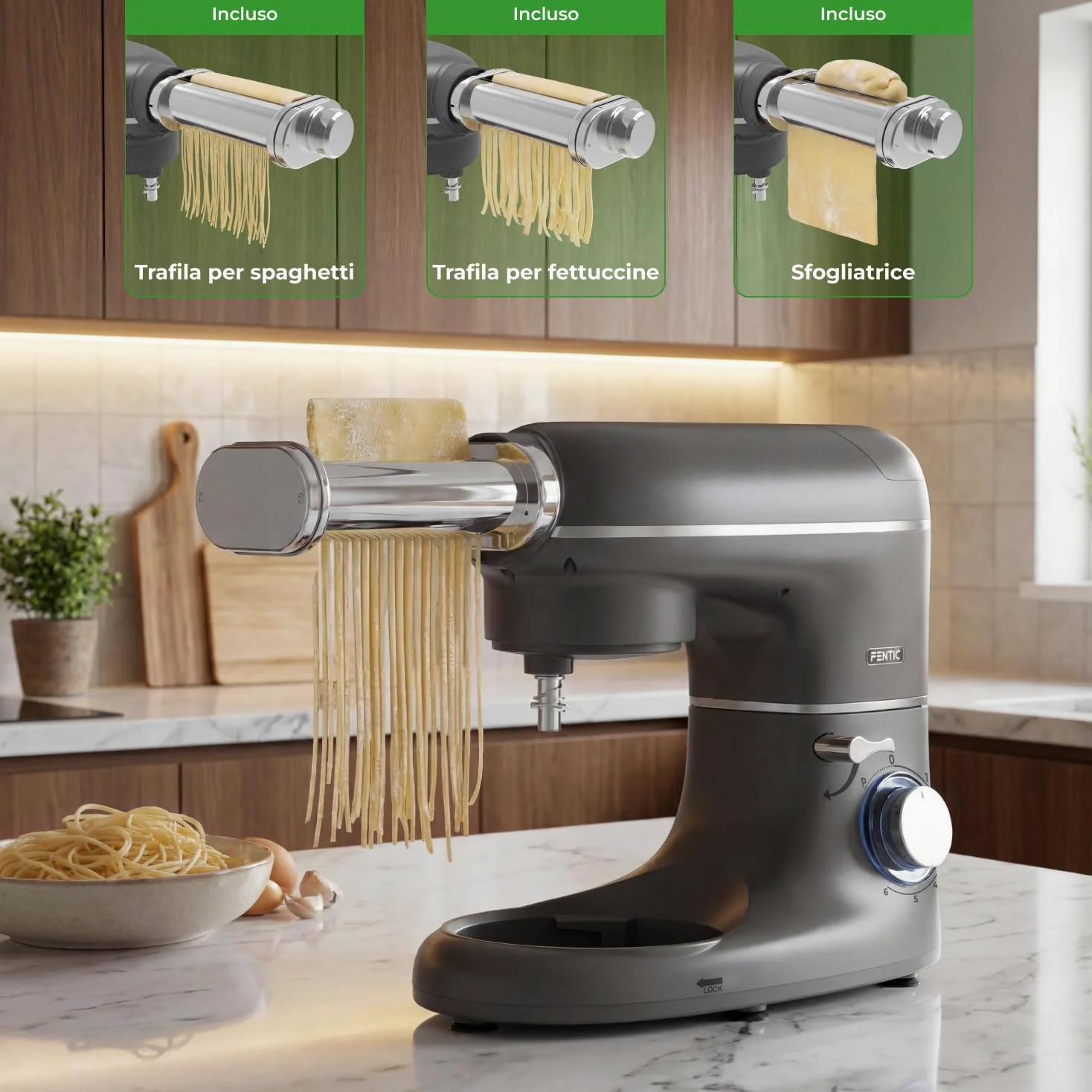 Set per spaghetti e tagliapasta - Macchina per pasta adatta per Fentic SM-1504P e SM-1504BM - Macchina per pasta elettrica in acciaio inox