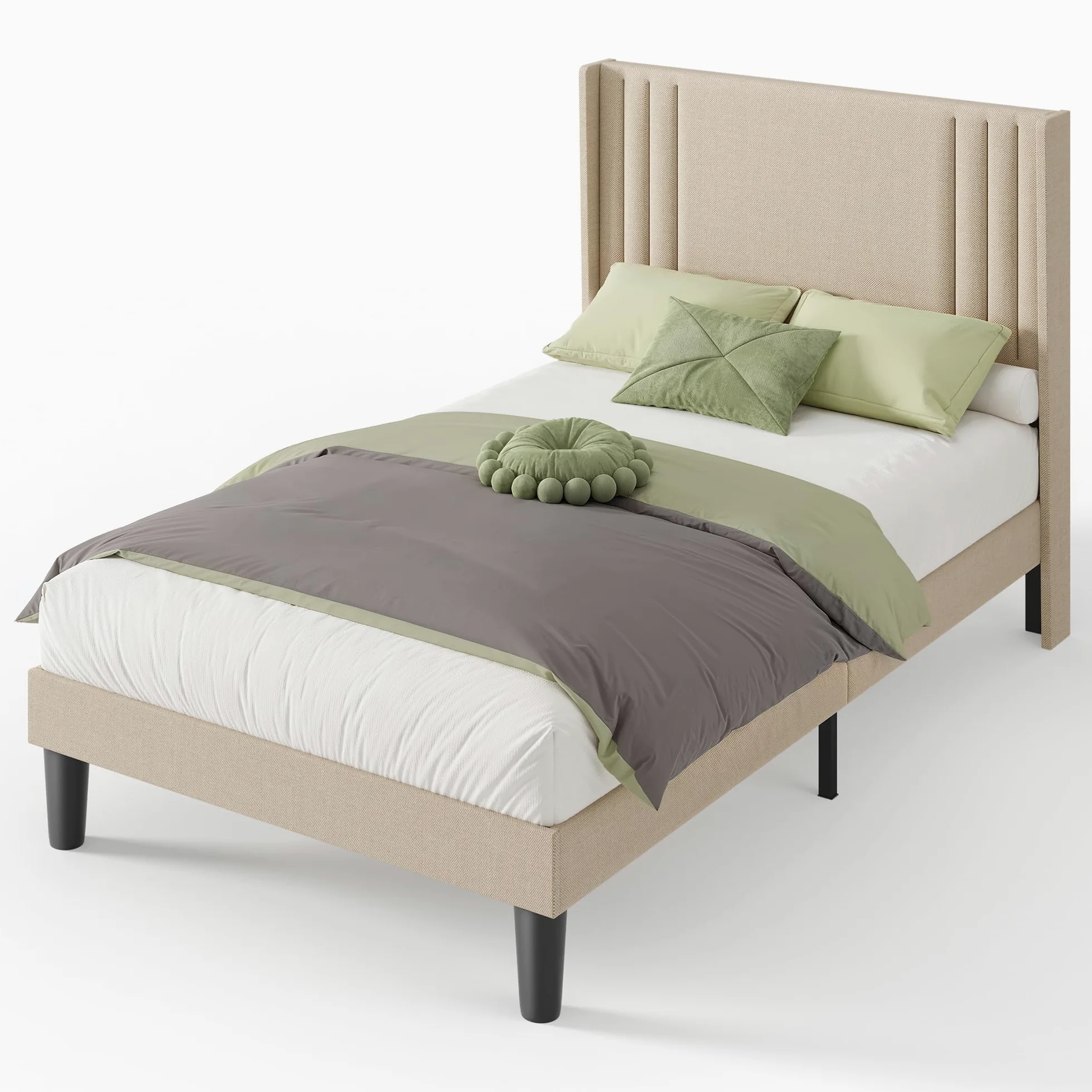 Letto imbottito 120 x 200 cm, con testiera e rete a doghe, robusto letto in tessuto per ragazzi e camere degli ospiti, struttura imbottita,Beige