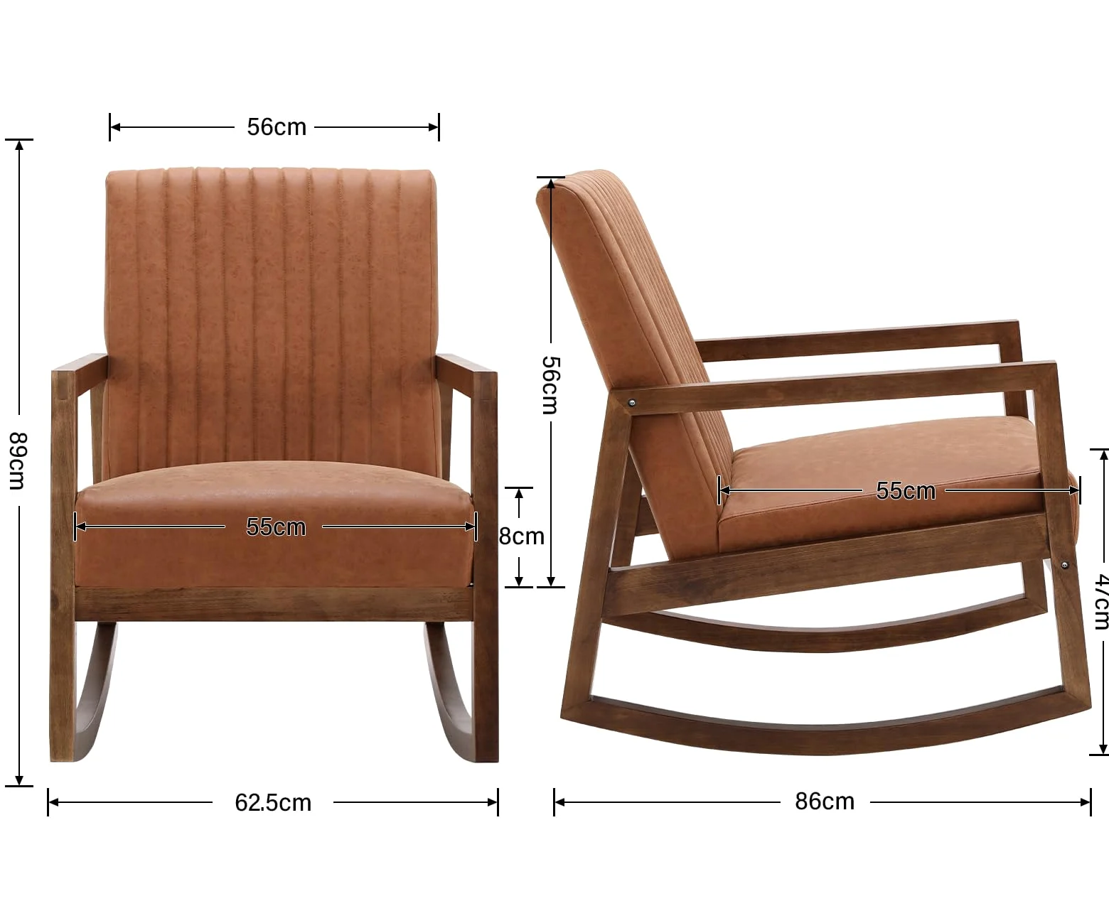 chairus Poltrona a Dondolo Sedia a Dondolo in Ecopelle Poltroncina con Gambe in Legno Massiccio Poltrona Imbottita per Soggiorno/Camera da Letto, Marrone