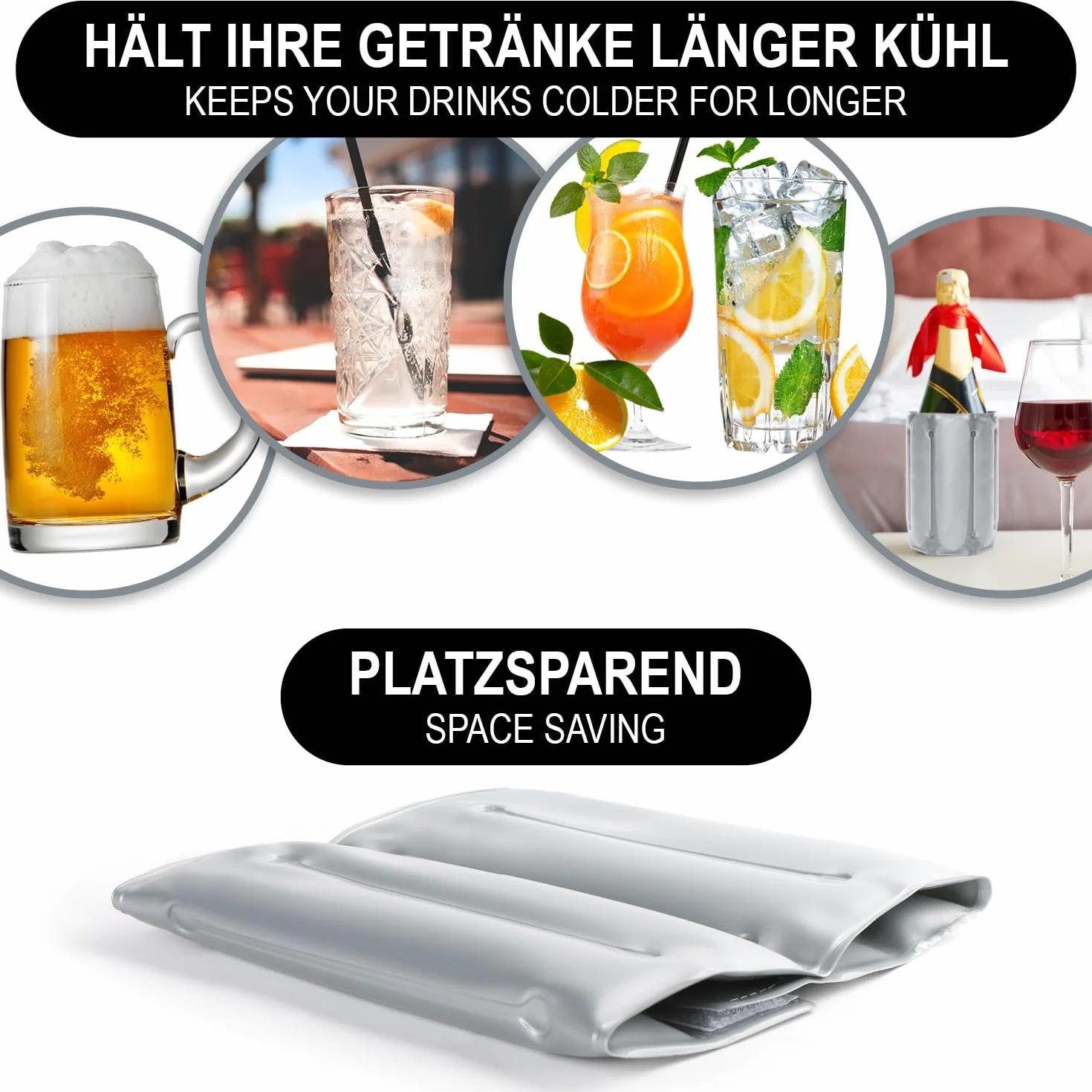 COM-FOUR 2x refrigeratore per bottiglie da viaggio manicotto refrigerante per vino sgancio rapido birra bevande analcoliche grigio
