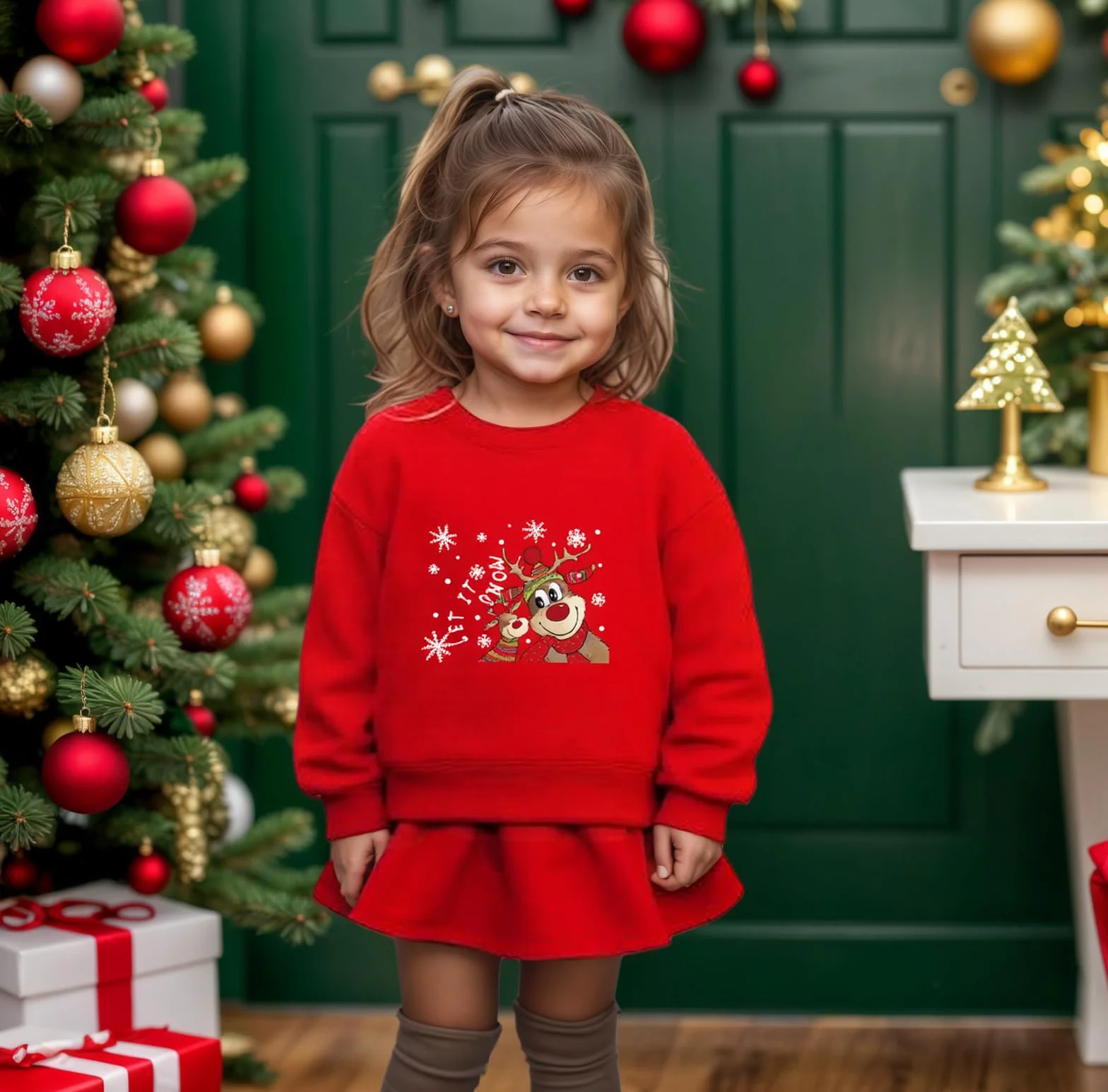 Felpe di Natale Rosso Ragazza Casual Manica Lunga Maglione di Natale Bambini Cotone Manica Lunga Stampa Natale Top 2-14 Anni