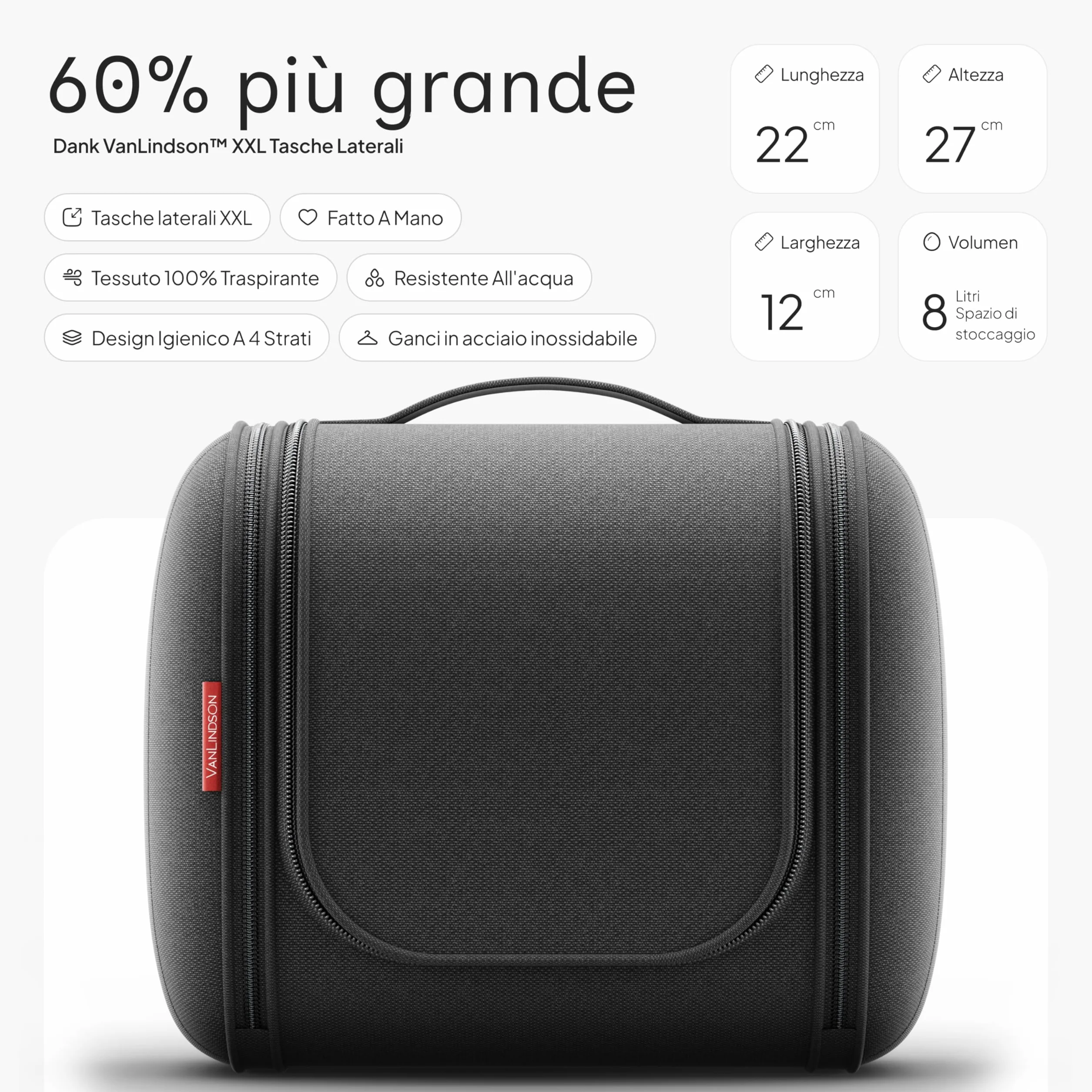 Beauty Case da Viaggio [Capacità 8L, Design 2025] | Trousse Organizer, Porta Trucchi con Gancio, Borsa da Bagno Pratica per Viaggio - Ideale Uomo/Donna