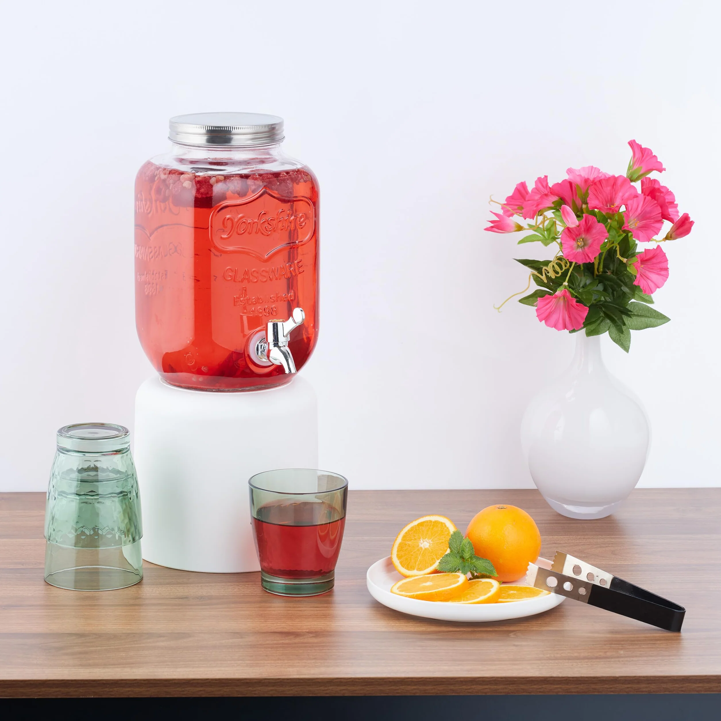 Relaxdays 4 L Dispenser in Vetro per Bevande con Rubinetto Acciaio Inox, Distributore Acqua e Bibite