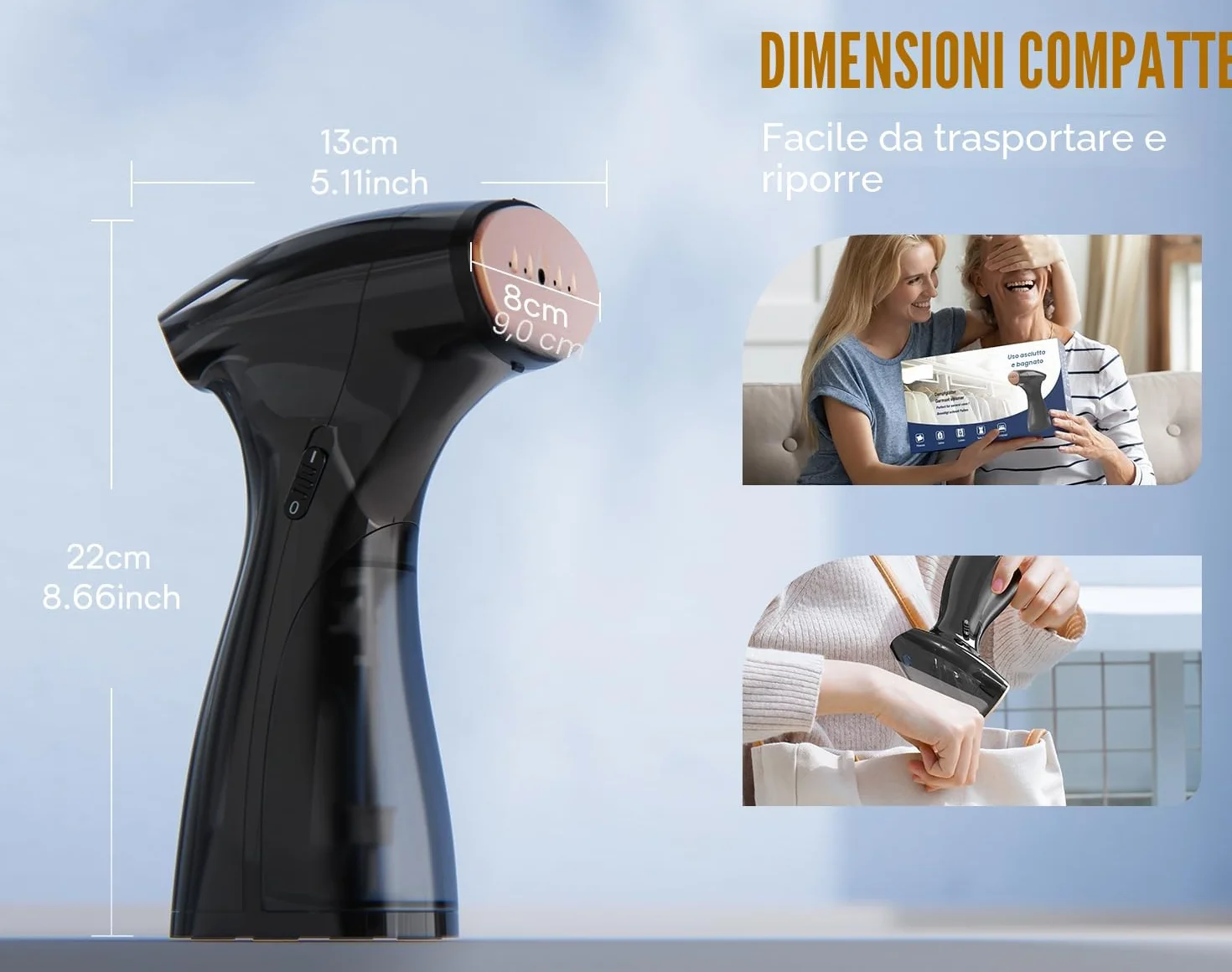 Ferro da Stiro Verticale 1600W, 30s Riscaldamento Rapido, 25g/min Vapore, Stiratore Verticale, 2 in 1 Ferro da Stiro a Vapore, Serbatoio Dell'acqua Estraibile da 150ml, Nero