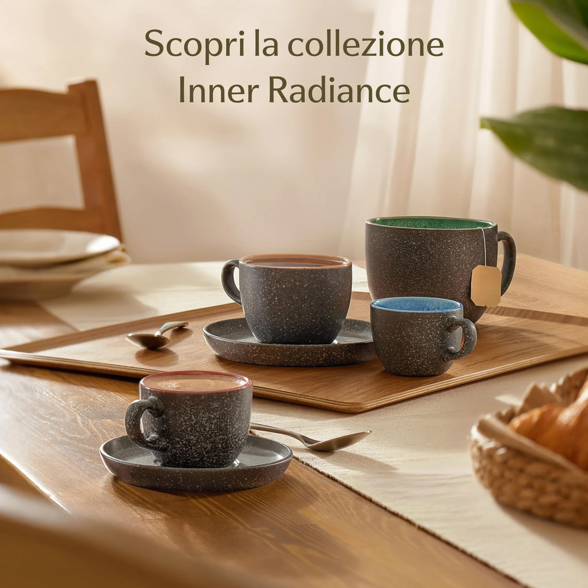 Set di 4 Tazzine da Espresso con Piattini 90ml in Ceramica Gres Spesso Smalto Reattivo Artigianale Giallo