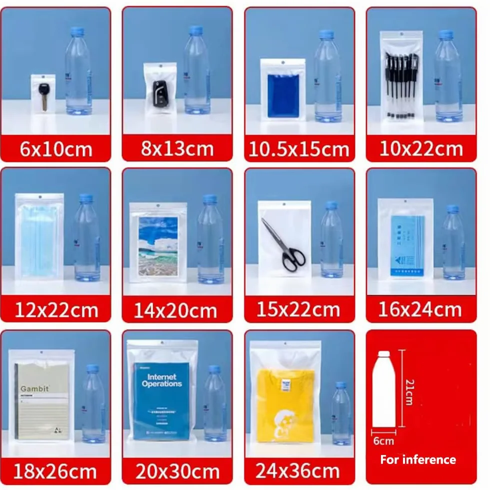 100 sacchetti in plastica bianca trasparente con chiusura lampo con foro per appendere, tacca a strappo, riutilizzabili, richiudibili, regalo, sacchetti per imballaggio per alimenti, 26 x 38 cm,Altro