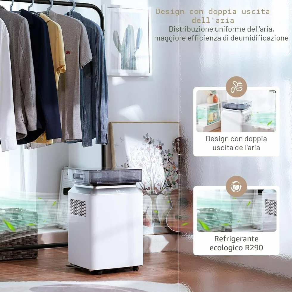 Kalopsia Deumidificatore Casa Muffa Portatile: Professionale 80L/Giorno Pompa 5M Drenaggio Automatico per Grandi Ambienti 170㎡ Silenzioso 46dB Cantina/Bagno/Stanza/Seminterrato/Garage/Ufficio