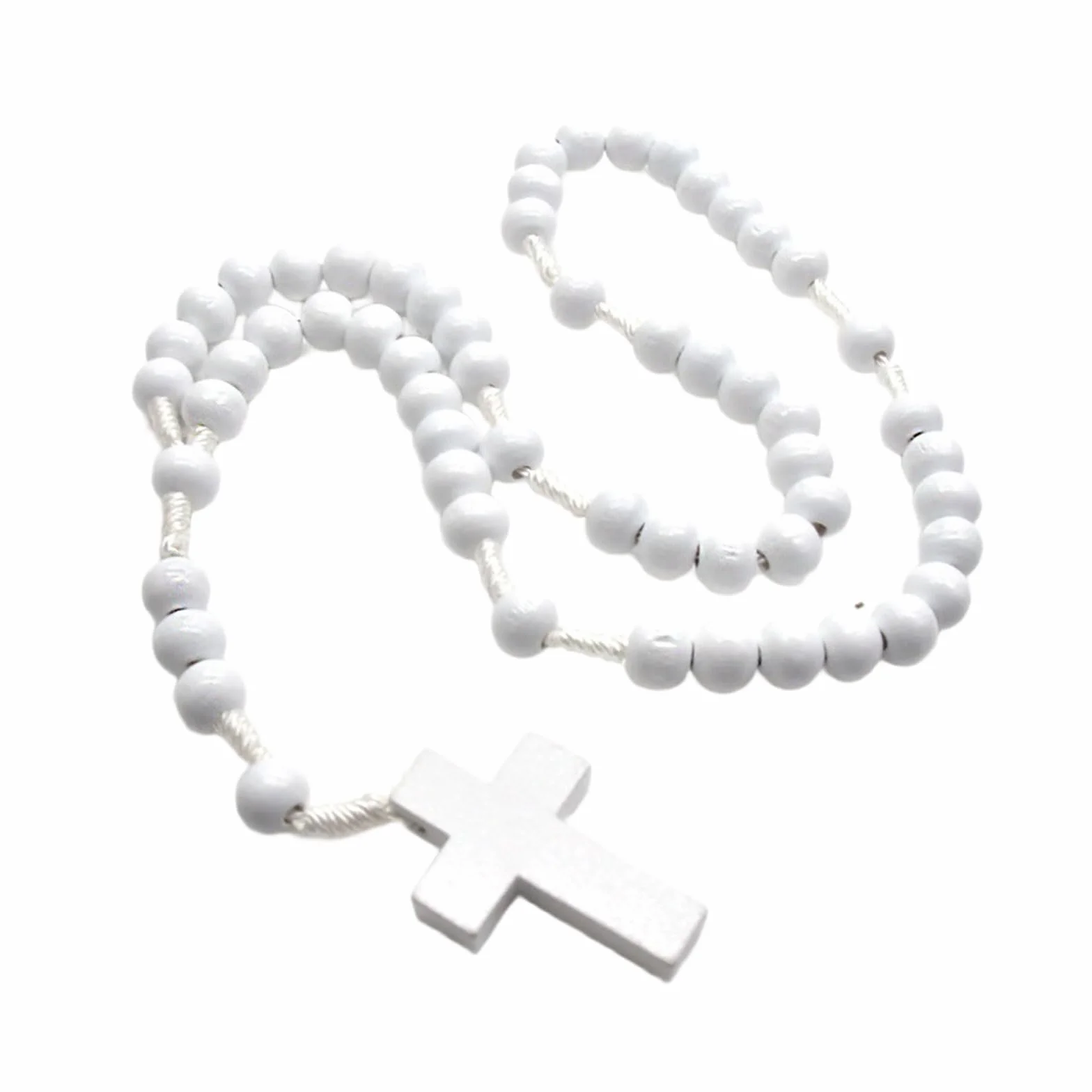 Rosario in legno bianco con croci per fedeli preghiera religiosa unisex con croci per meditazioni e pace