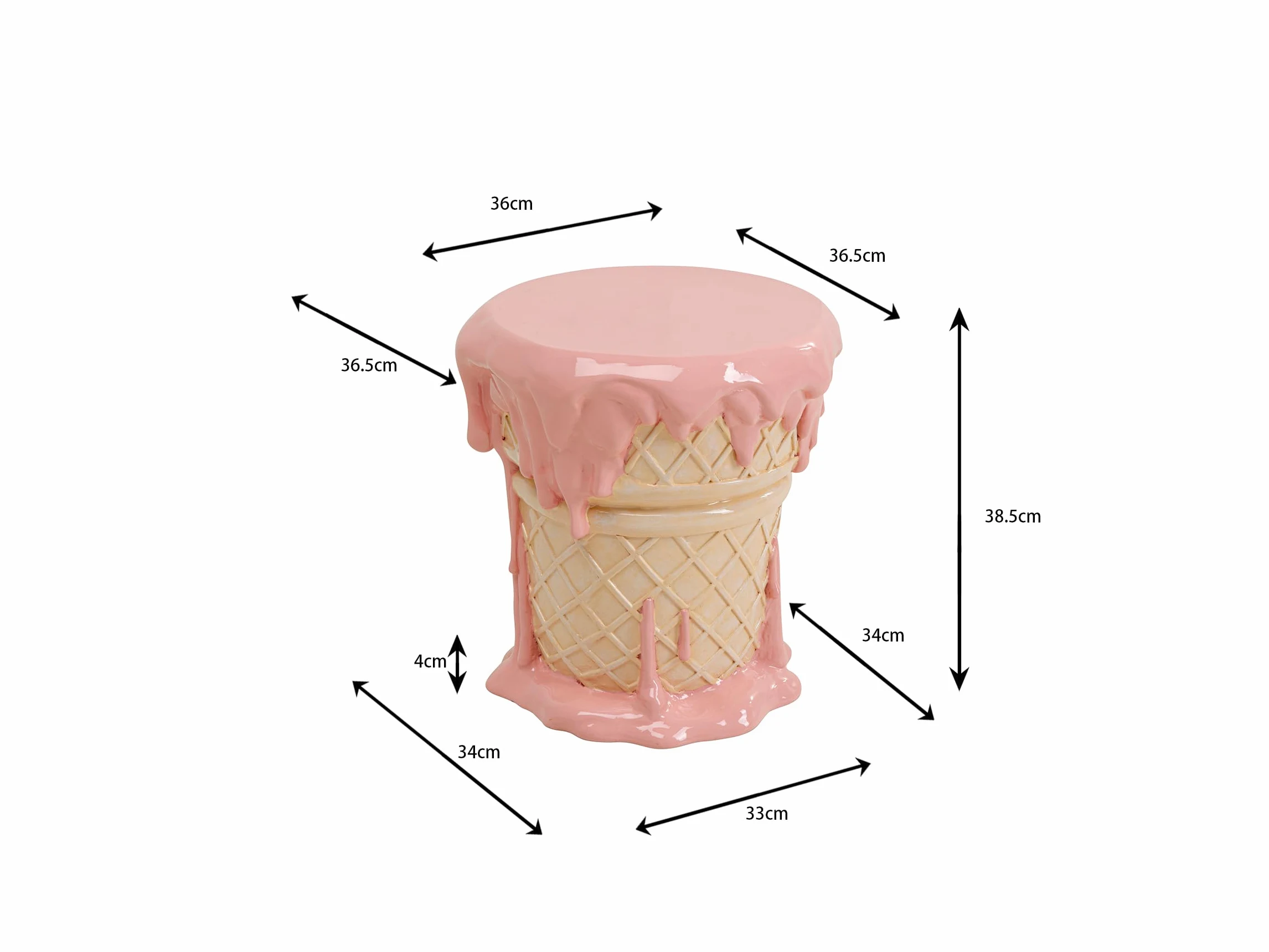 Kare Design Pouf Ice Cream, Rosa, diametro 36 cm (H 38 cm), in Polyresina con struttura in acciaio verniciato, design pop scultoreo, portata max 110 kg