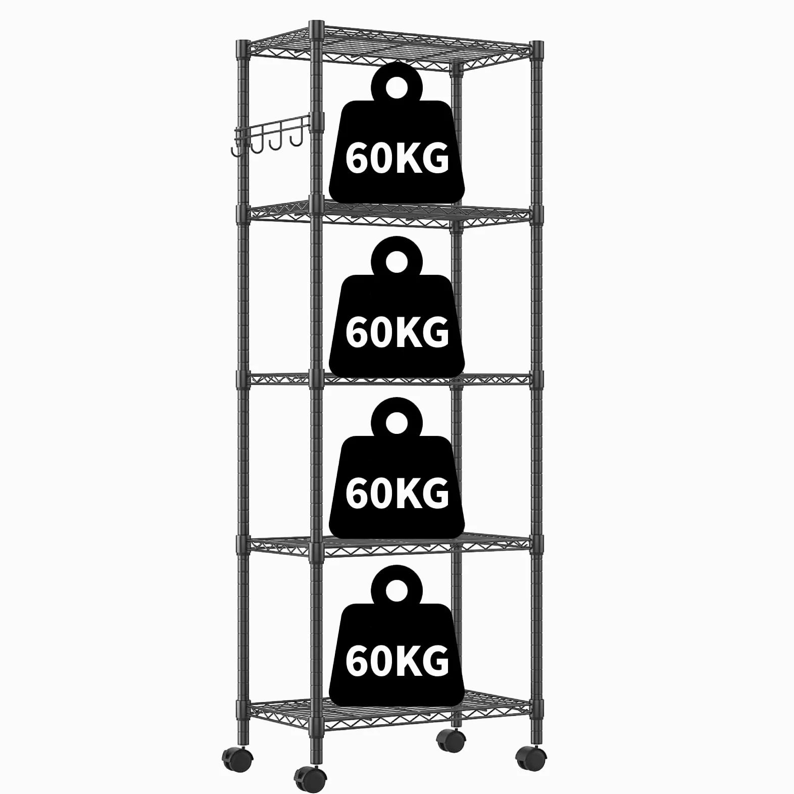 Himimi Scaffali in Metallo a 5 Ripiani con Ruote, Regolabile in Altezza Scaffalatura per Riporre Oggetti Pesanti,Organizzatore per Garage, Cucina, Soggiorno,59cmW * 35cmD* 183cmH Nero.