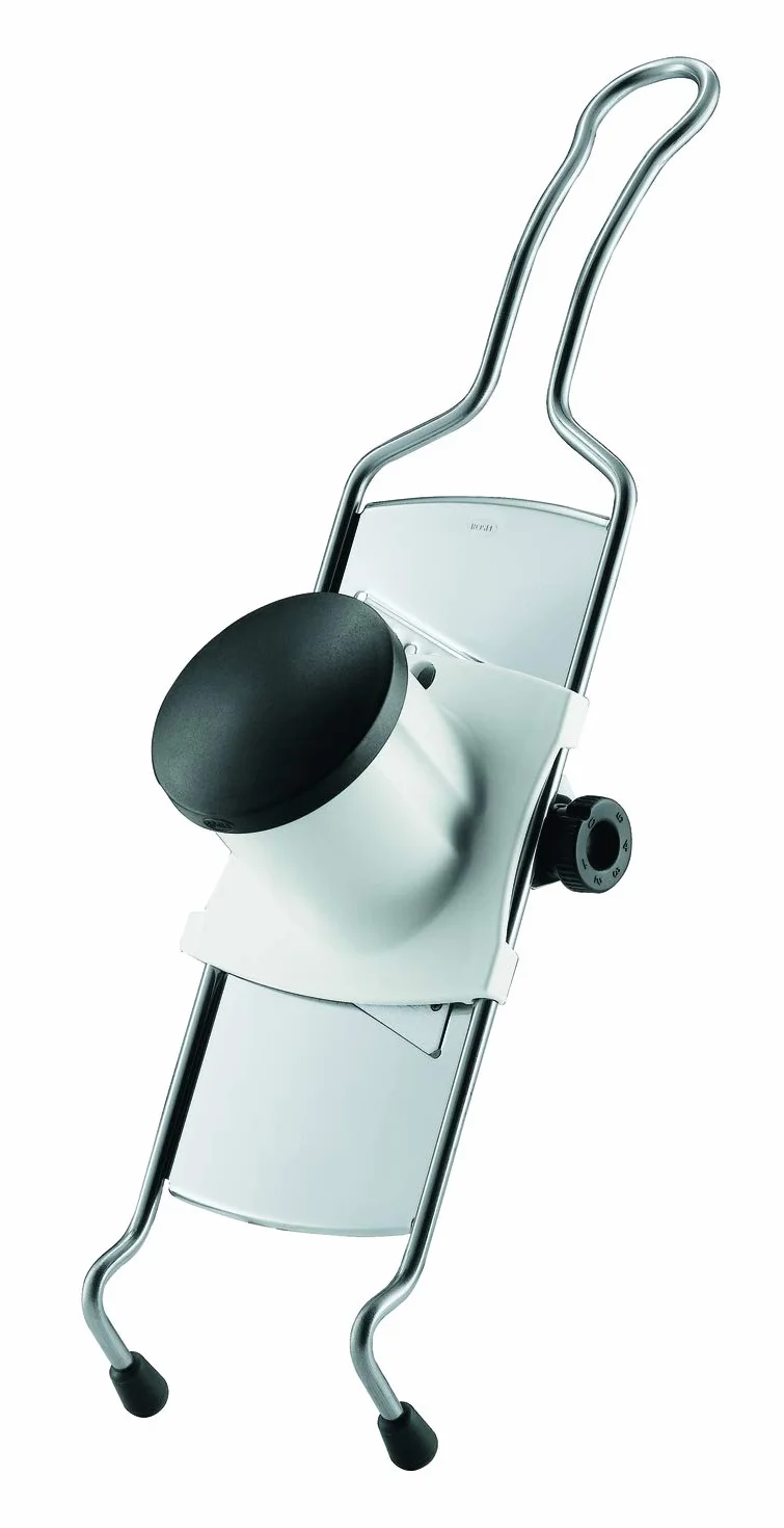 Rosle 95028 Mandolina con Impugnatura a Filo, Grattugia per Verdure Come Cetrioli, Carote, Funghi, con Piedini in Silicone, Acciaio Inox 18/10, 40 cm