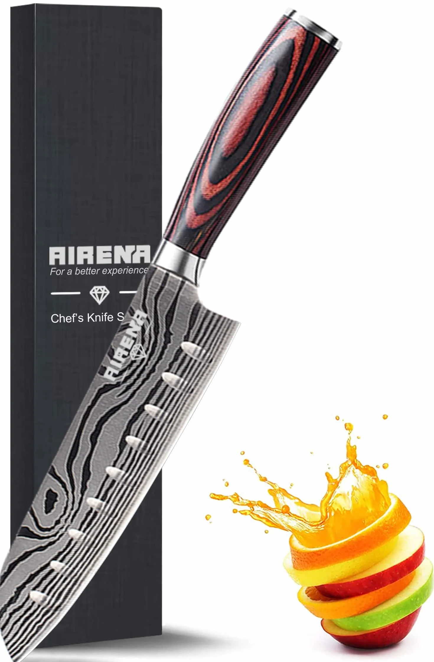 Coltello Cucina Santoku, Coltelli da Cucina Professionali Giapponesi 7 " - Affilatissimo - Resistente Macchie e alla Corrosione - Impugnatura Ergonomica, Ideale per Cucina Domestica e il Ristorante