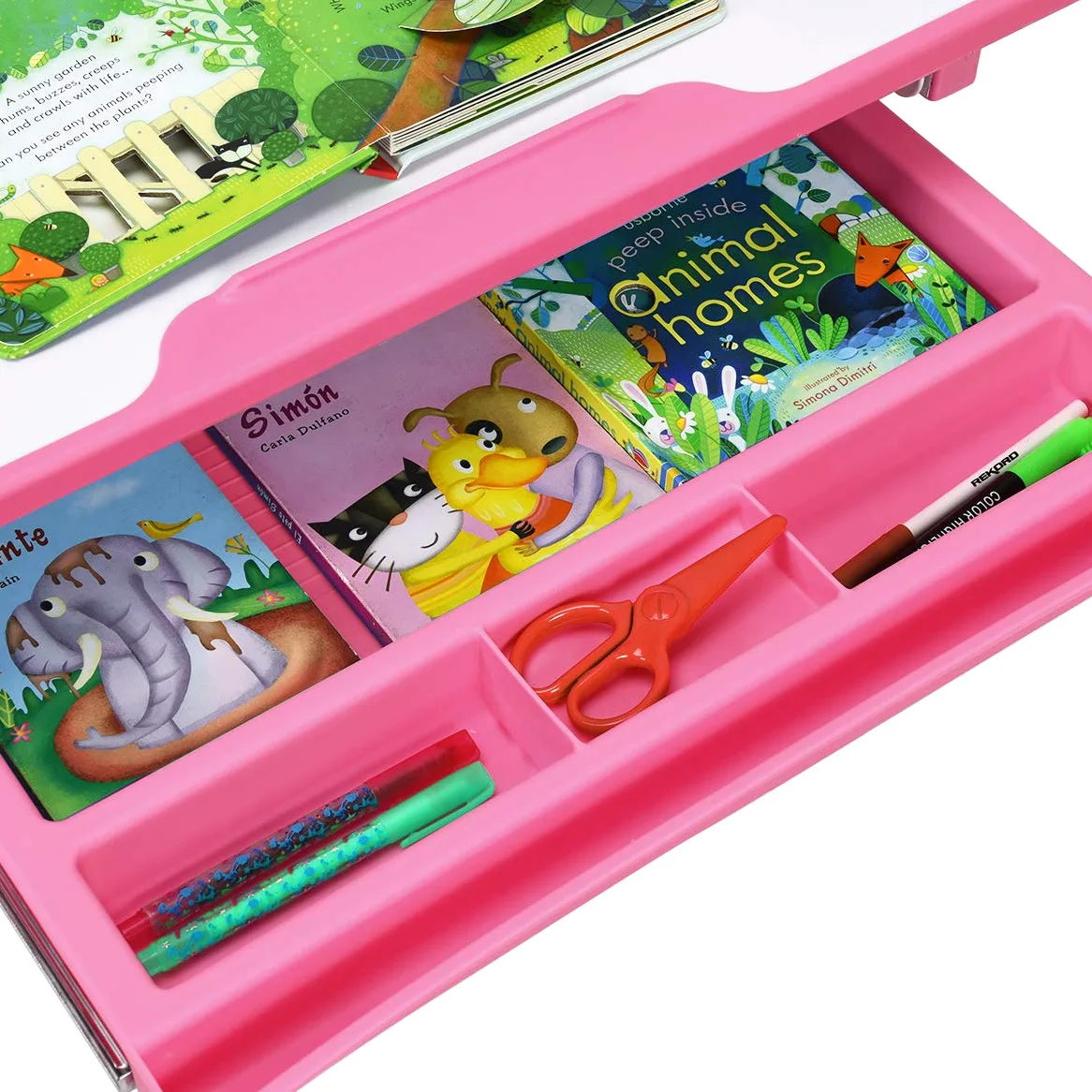 COSTWAY Set Sedia e Scrivania per Bambini Altezza e Angolo Regolabile e Multifunzionale Confortevole Apprendimento Colori Disponibili: Blu/grigio/rosa (ROSA)