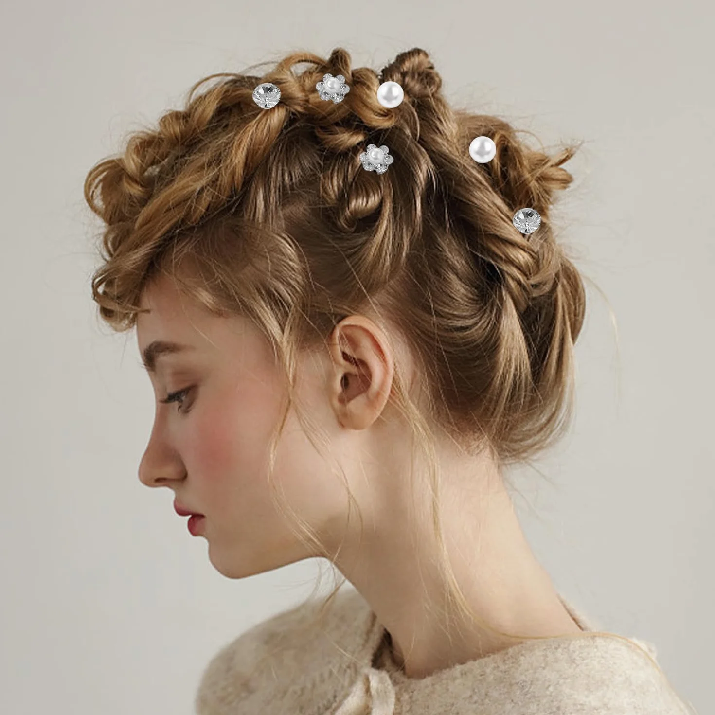 Forcine per capelli da donna con strass primaverili, forcine da sposa diamantate