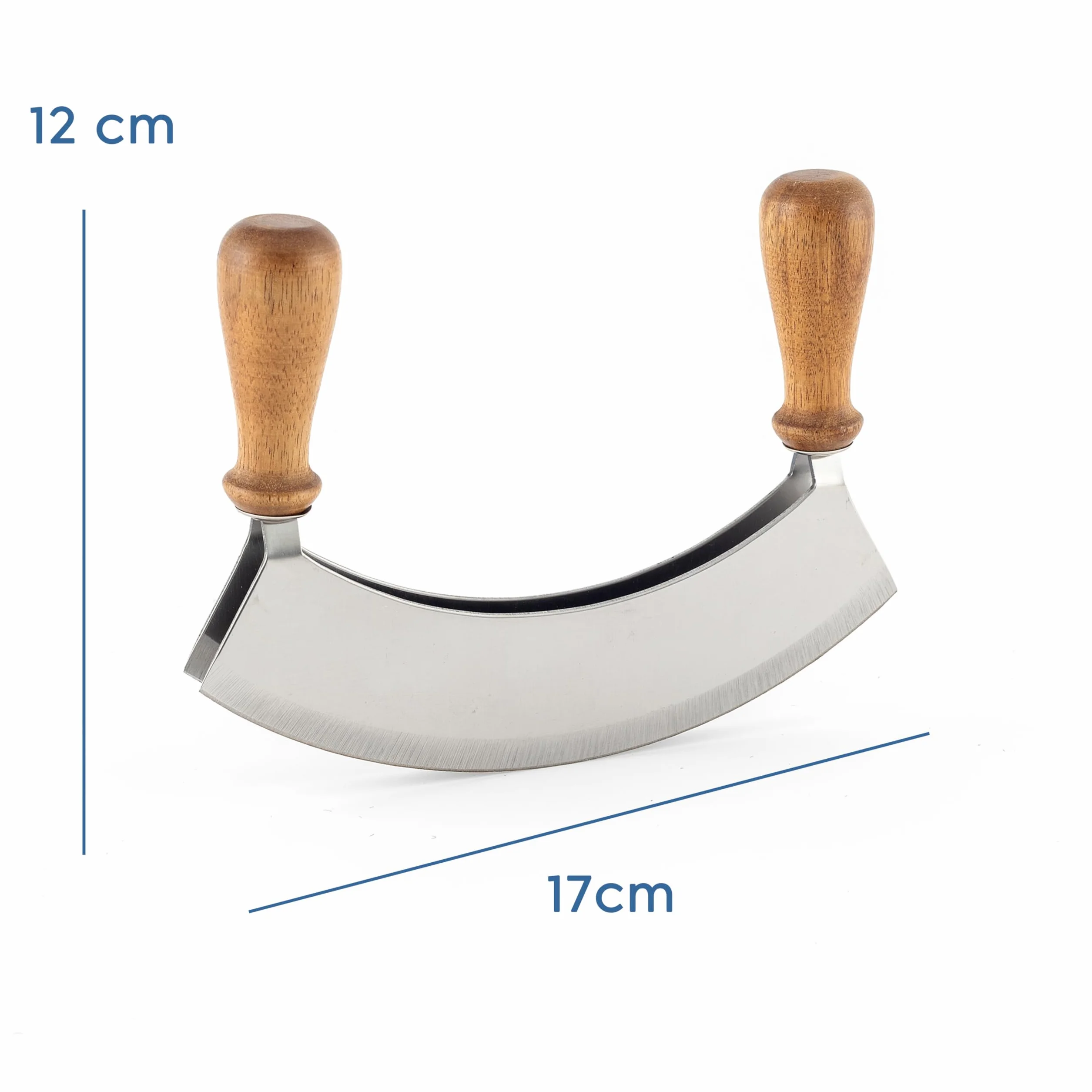 Hanseküche Coltello per erbe aromatiche, tritatutto, doppio gambo, 17,5 cm, acciaio speciale, lama da cucina per tritare finemente e tagliare le erbe (tritatutto)