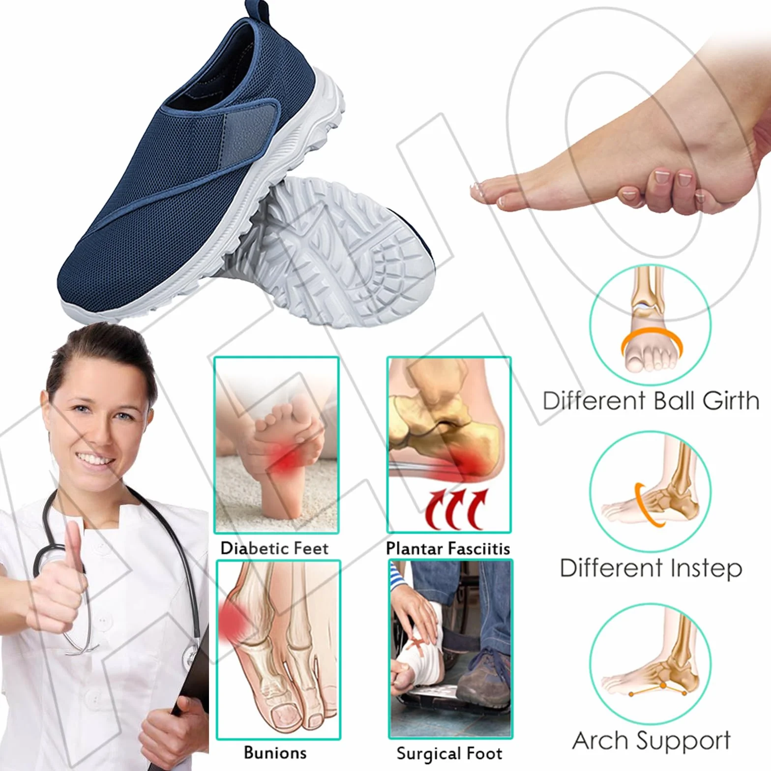 AEHO Scarpe di Facile Calzata Pantofola Diabetici Estivi sanitarie Uomo comode Slip on Pianta Larga Sneaker Casual Ortopediche con Strappo per Piedi Gonfi da Camminata,Blu,43 EU