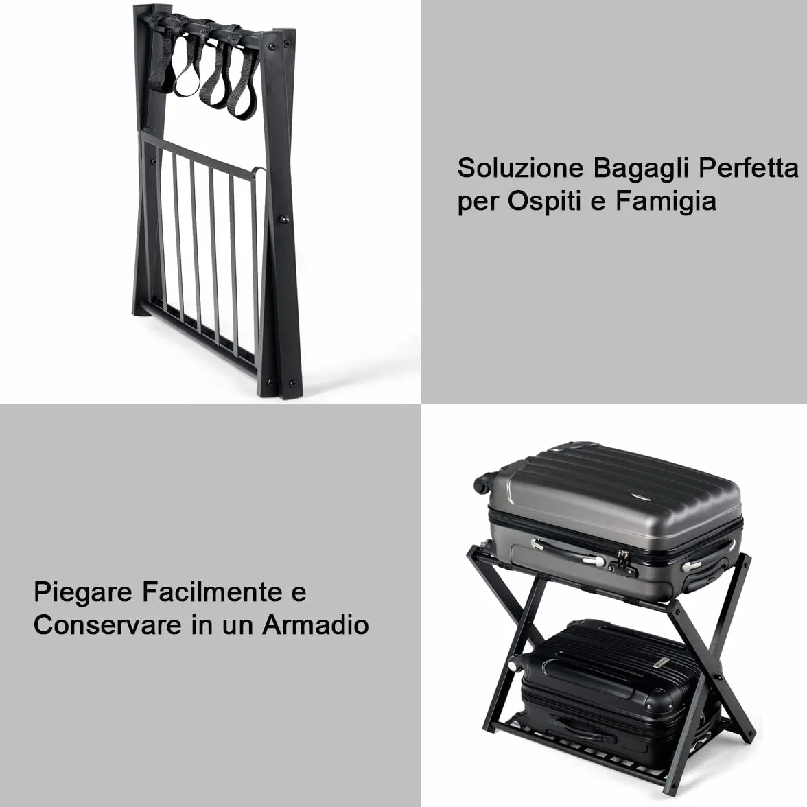 RELAX4LIFE Portavaligie Pieghevole 68x43x56 cm Portata 80 kg Nero