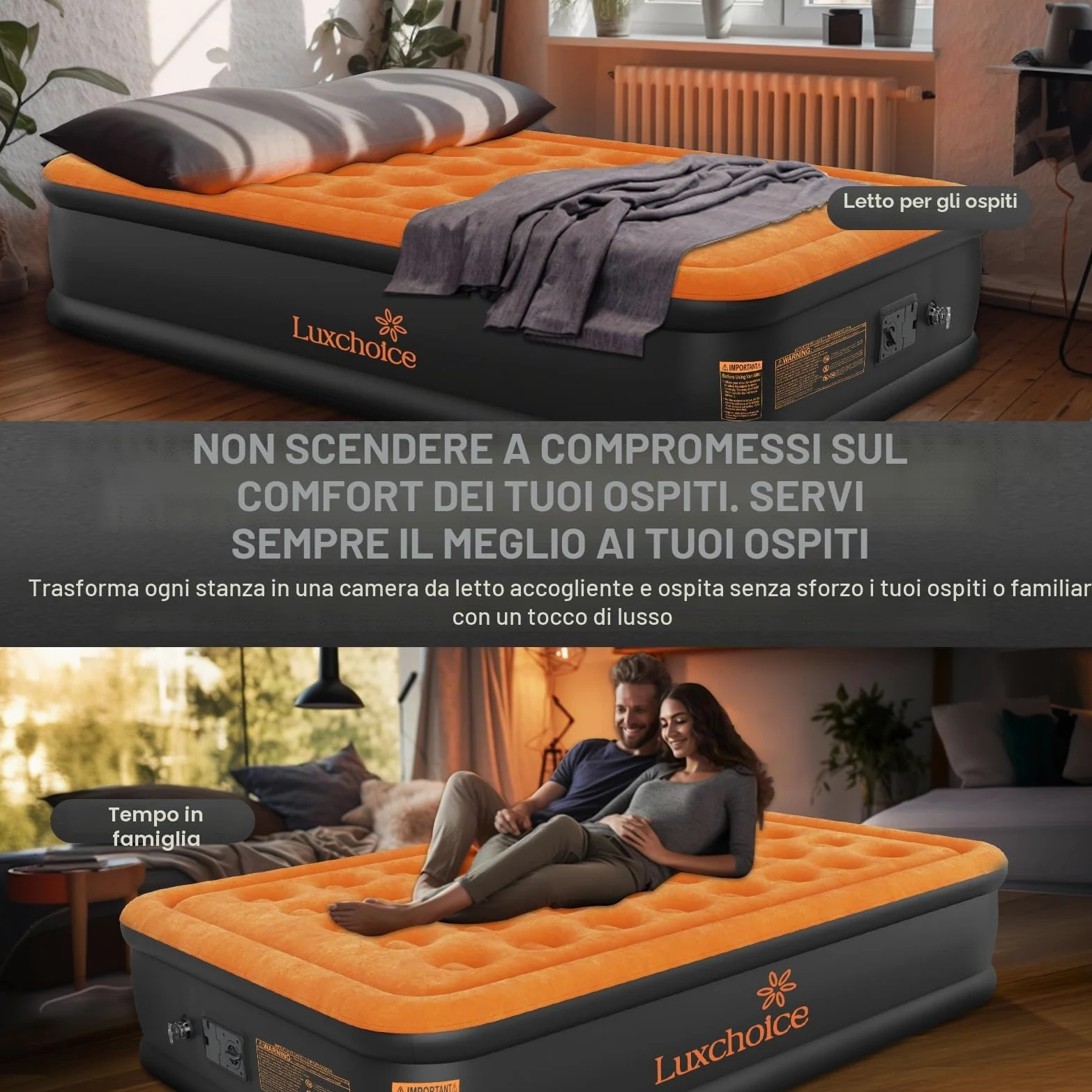Luxchoice Materasso Gonfiabile Matrimoniale Autogonfiabile con Pompa Elettrica Integrata di alta Qualità Letto Materasso Gonfiabile per Campeggio o uso Domestico