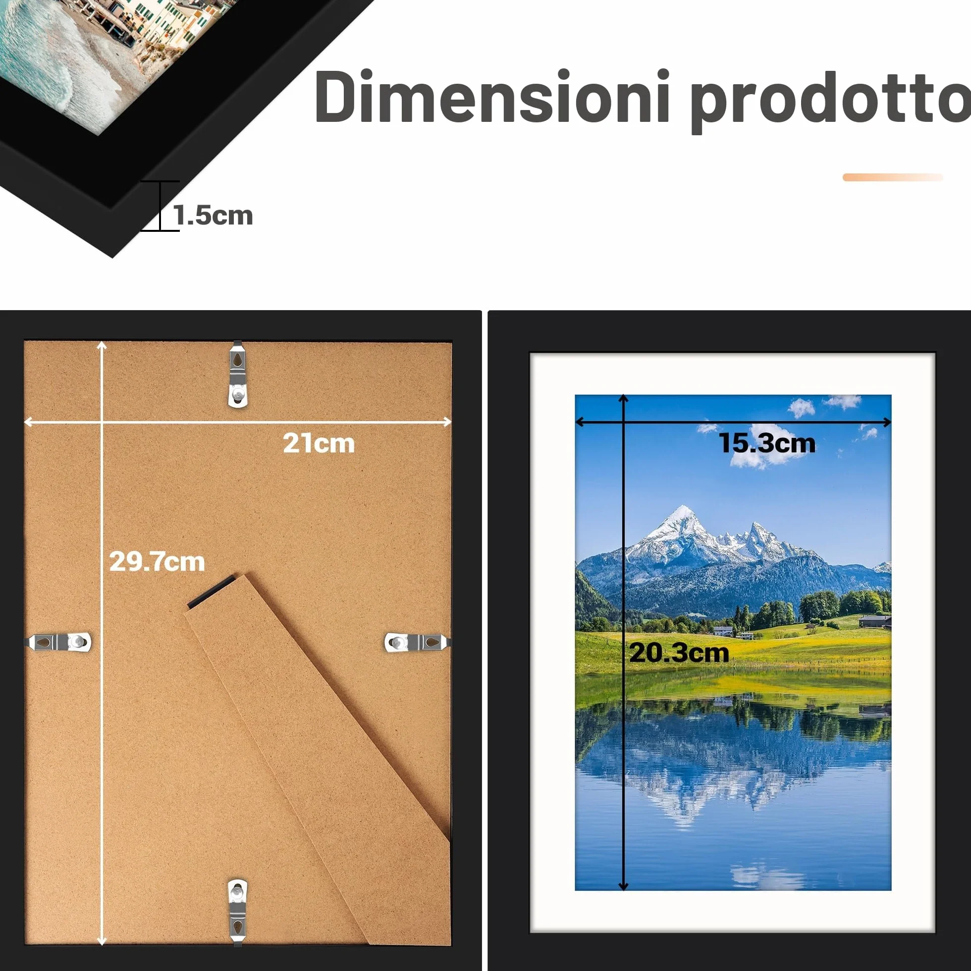 Cornice 4 pezzi A4, cornice 21x30 nera, cornice per foto, immagini, poster (Nero, 21 x 30 cm)