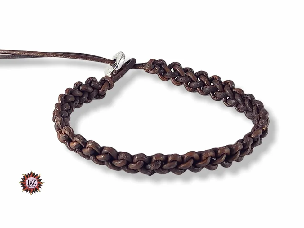 Bracciale uomo in cuoio grezzo intrecciato a mano - Testa di Moro