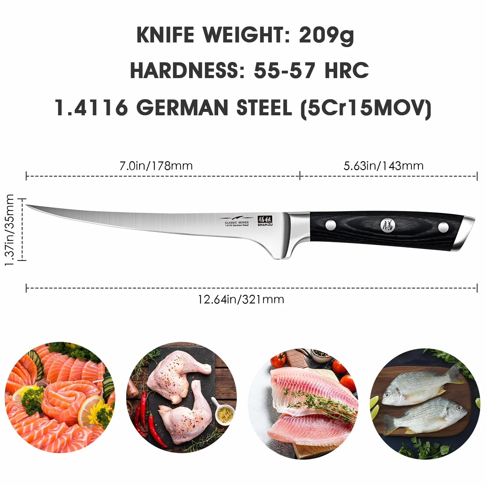 Coltello per Sfilettare 7 inch Acciaio Inossidabile al Carbonio SHAN ZU