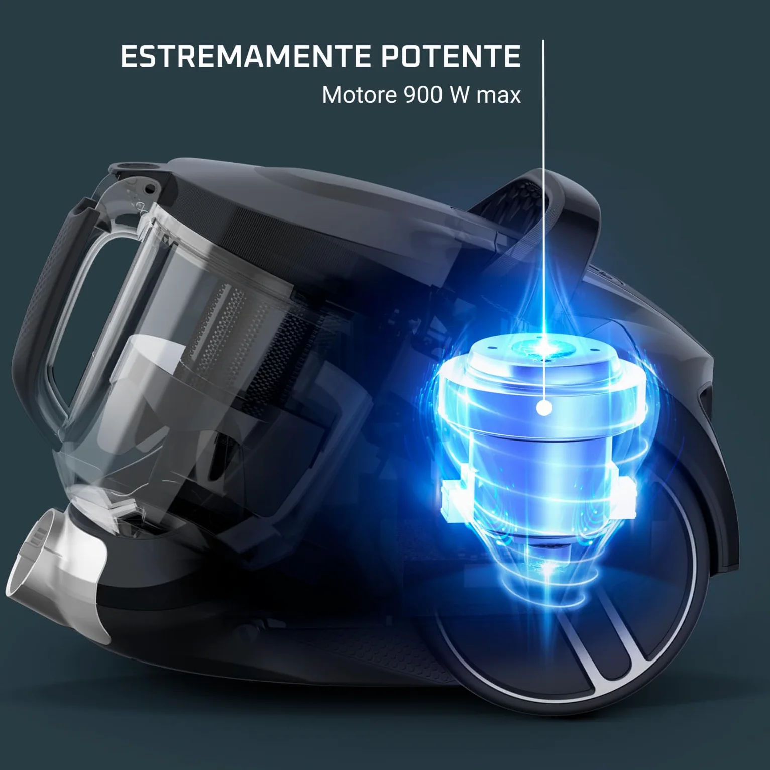 Rowenta Compact Power XXL Aspirapolvere Senza Sacco, Capacità 2.5 Litri, Potenza 900 W, Design Compatto, Sistema di Filtraggio a 3 Livelli, Aspirapolvere Potente, Facile da Pulire, 2 accessori,RO4B50