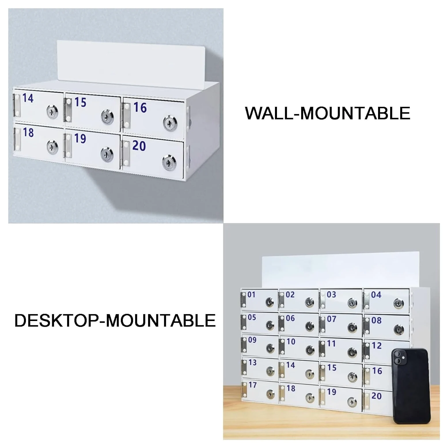 Scatola portaoggetti da parete per telefoni cellulari in acrilico con serrature, ideale per stanze di classe, impiegati, uffici e fabbriche. (5 Grid)