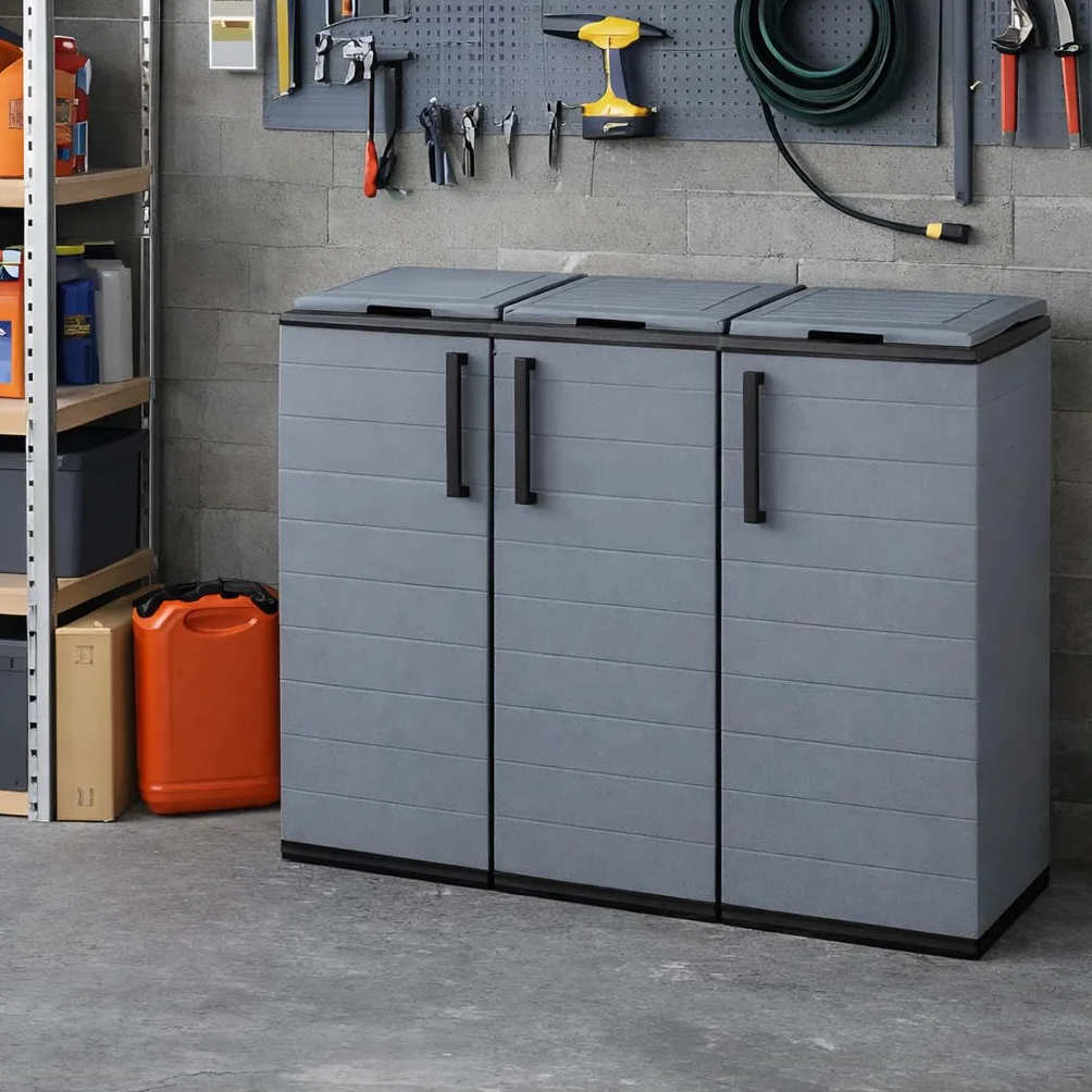 Maury's Armadietto Pattumiera 300 Lt 3 Vani Separati 102x37xh84 cm Raccolta Differenziata Esterno Interno