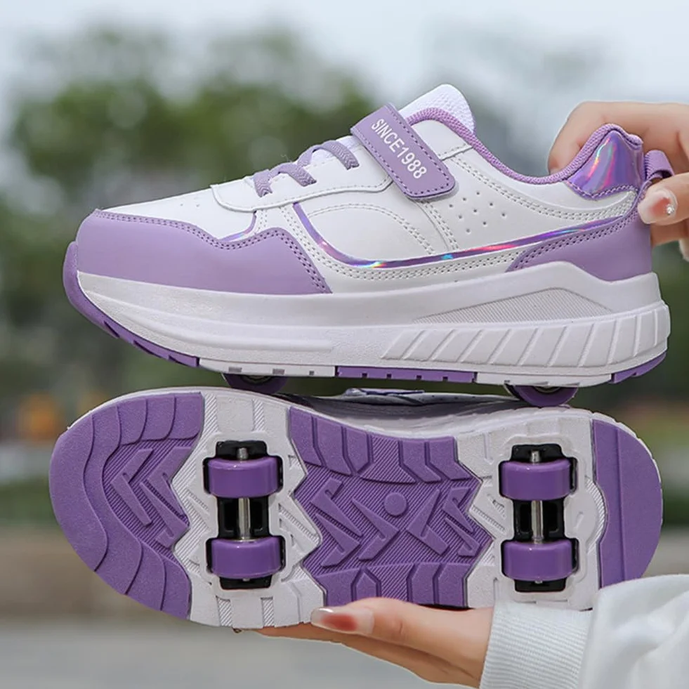 ENEN Scarpe con Rotelle Bambina Outdoor Stile Strada Sportive Skateboard 4 Ruote Sneakers Multisport Pattini Ragazze Ragazzi