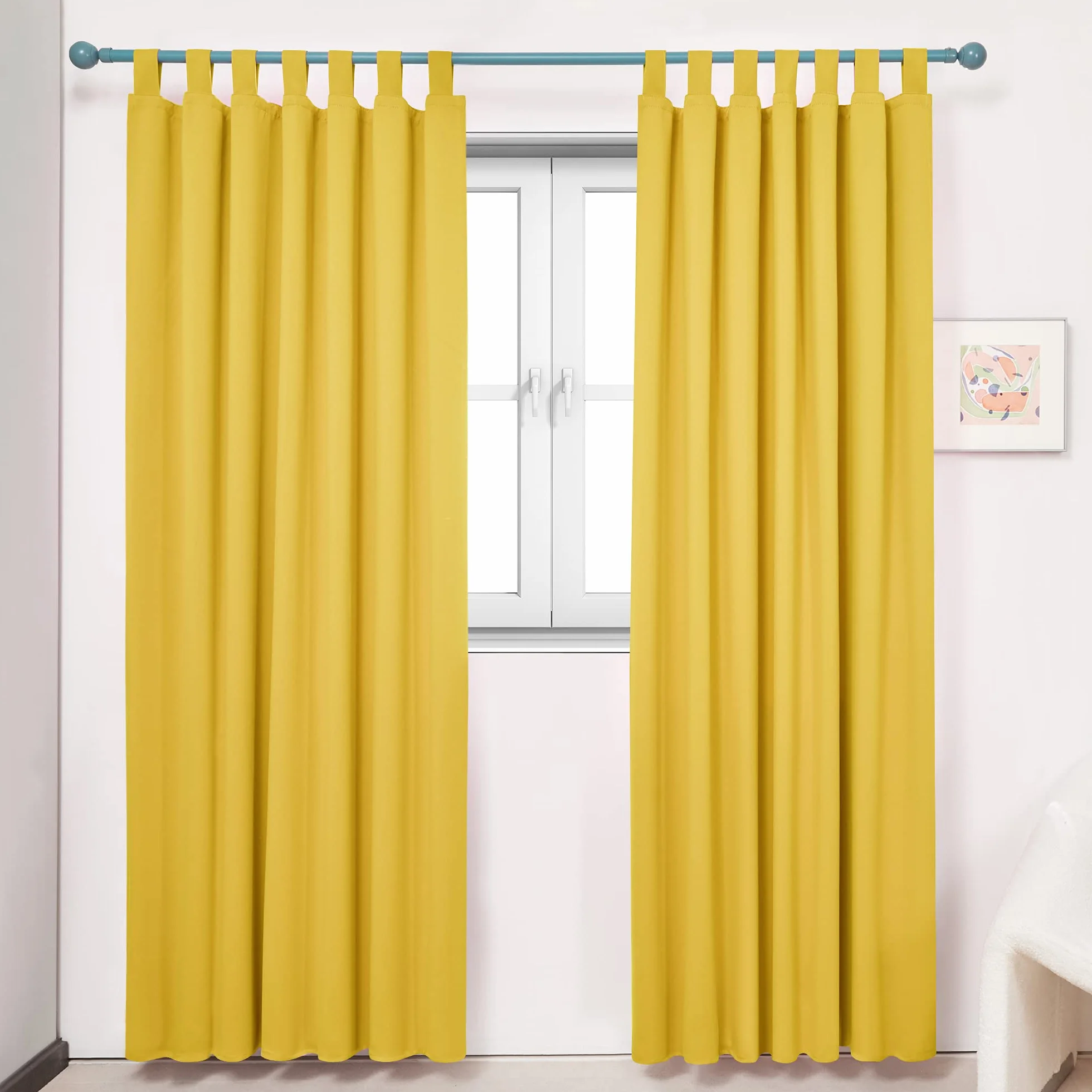 Deconovo Tende Oscuranti per interni 2 Pezzi 140x290 CM, Tende Camera da Letto Moderne Termiche Isolanti, con Passanti, Giallo