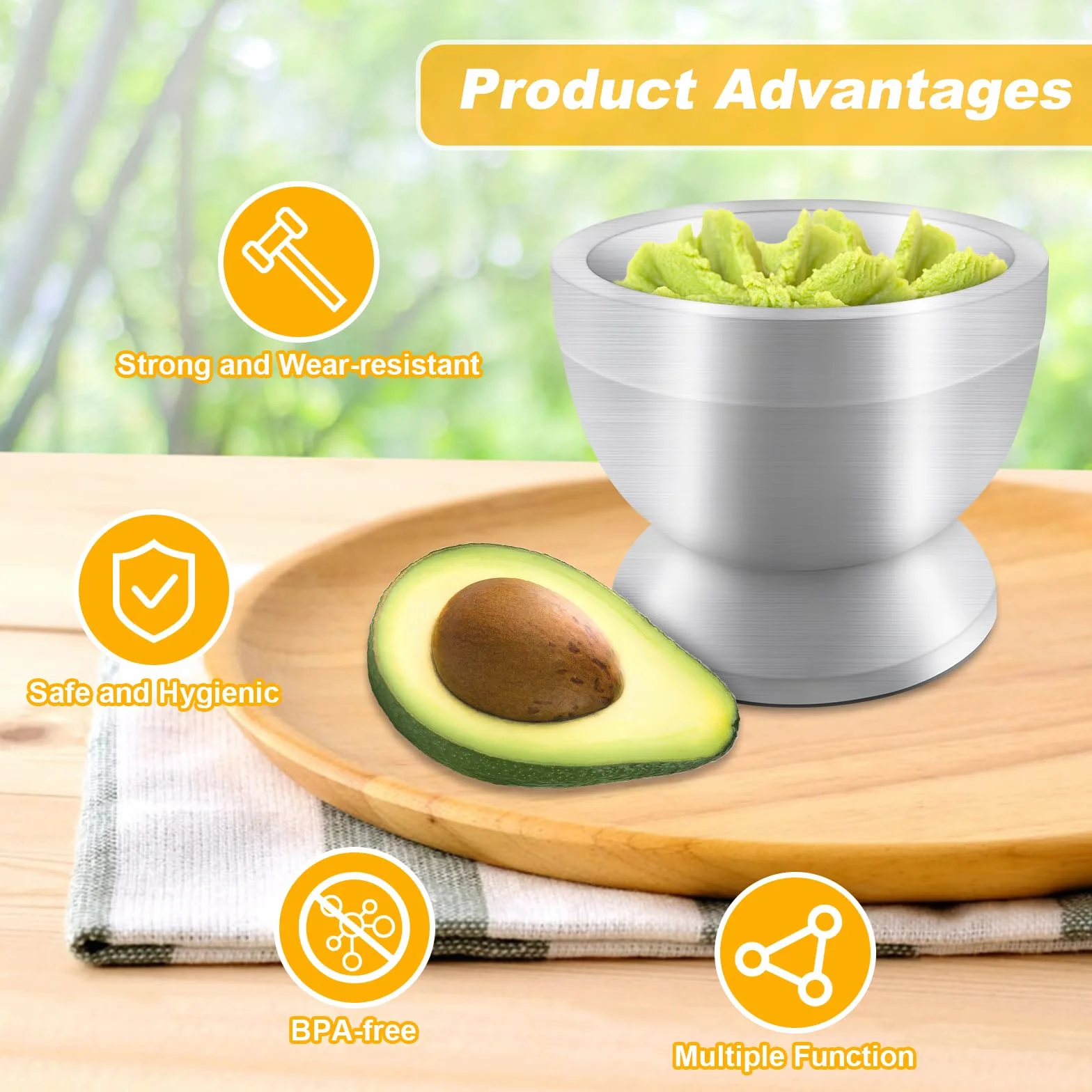 Xpieoyrm Mortaio con Pestello, Acciaio Inossidabile Mortaio e pestello ciotola per smerigliatrice con Coperchio in Silicone, piccolo mortaio da cucina con pestello, Trita Spezie, Erbe, Guacamole