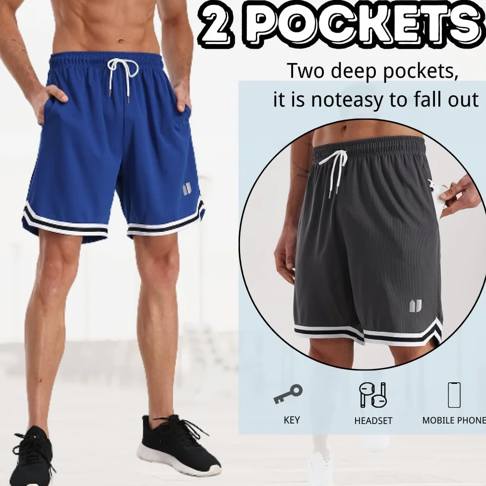 Pantaloncini sportivi da uomo asciugatura rapida 5 pezzi con tasche vita elastica