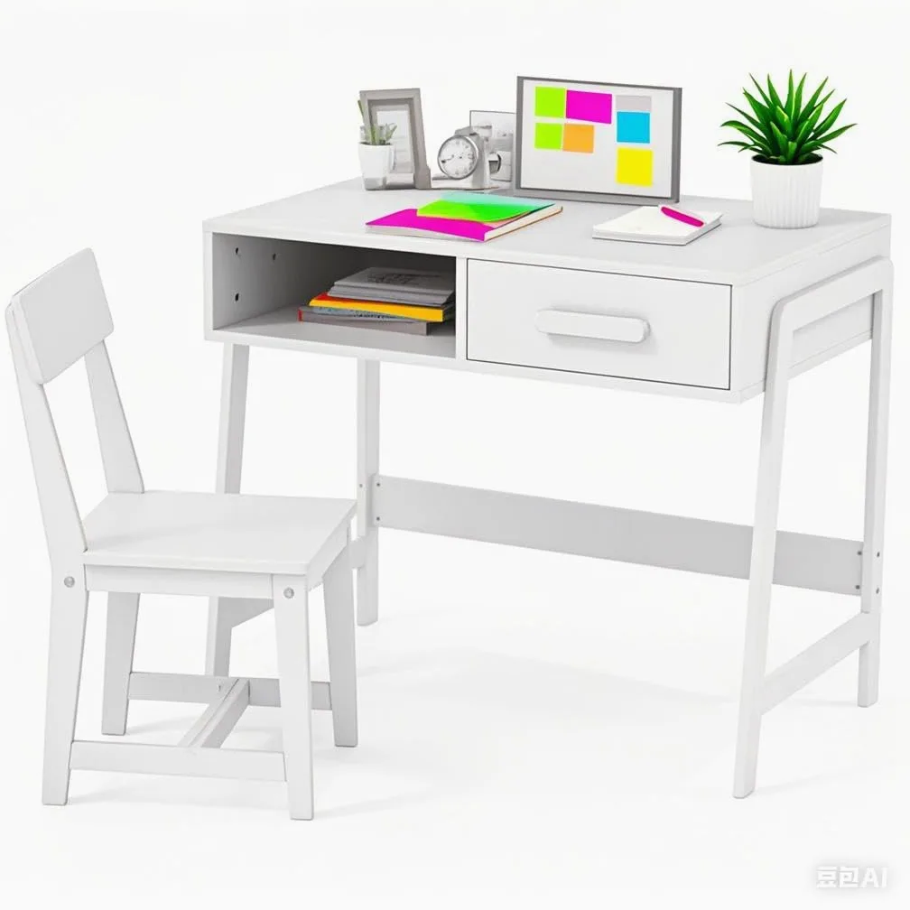 LIFEZEAL Set Scrivania e Sedia per Bambini 3+Anni, Scrivania con Cassetto, Banco Scuola, Tavolo da Studio, Sedia con Schienale, in Legno, per Cameretta, Giocare, Studiare, Multiattività (bianco)