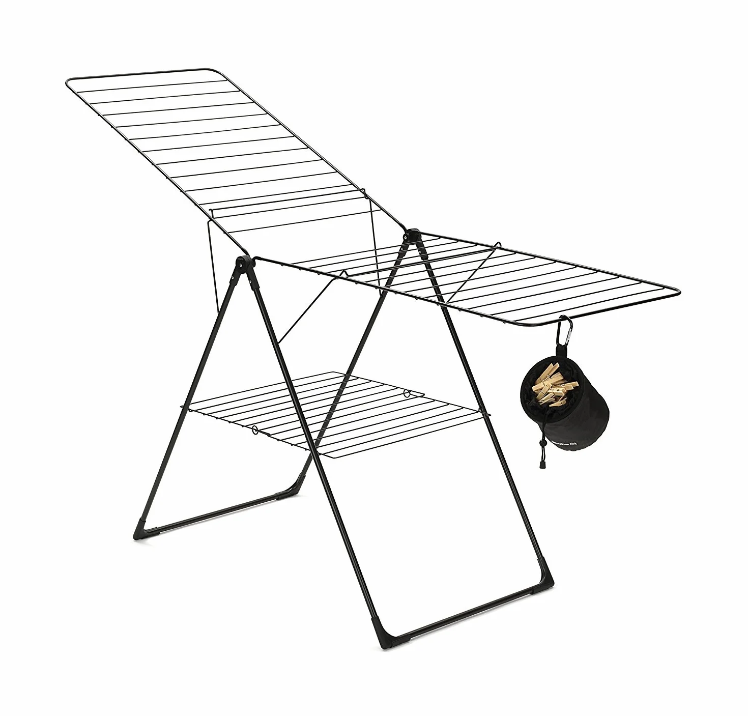 Brabantia - Porta Mollette - Spazioso Fino a 150 Mollette - Appendilo allo Stendibiancheria - Ideale per Uso All'aperto - Materiale Resistente agli Agenti Atmosferici - Black - 28 x 18 x 17.5 cm