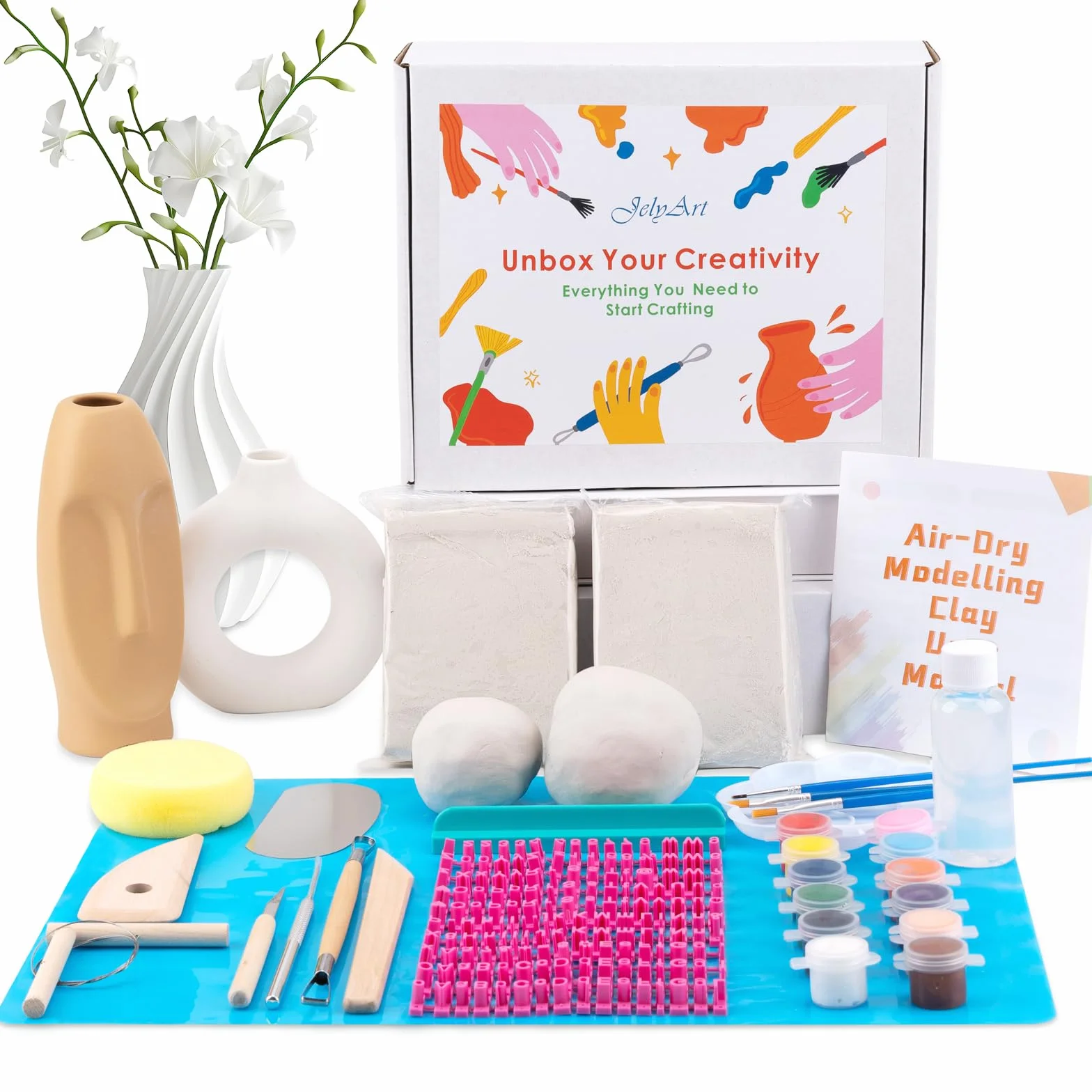JelyArt Ceramica Fai da te Kit Argilla Senza Cottura Creativo Adulti Include Argilla Strumenti Sculpting Vernice Timbri Alfabetici Guida