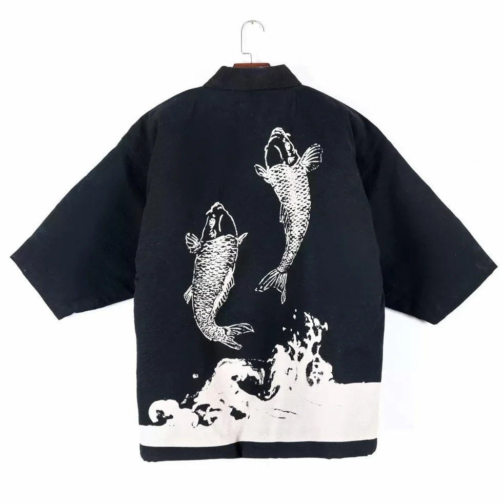Giacche Giapponesi Calde con Stampa a in Stile Giapponese, Cappotto Casual Aperto sul Davanti, Cappotto Tradizionale Hanten, Cappotto Trapuntato alla Moda