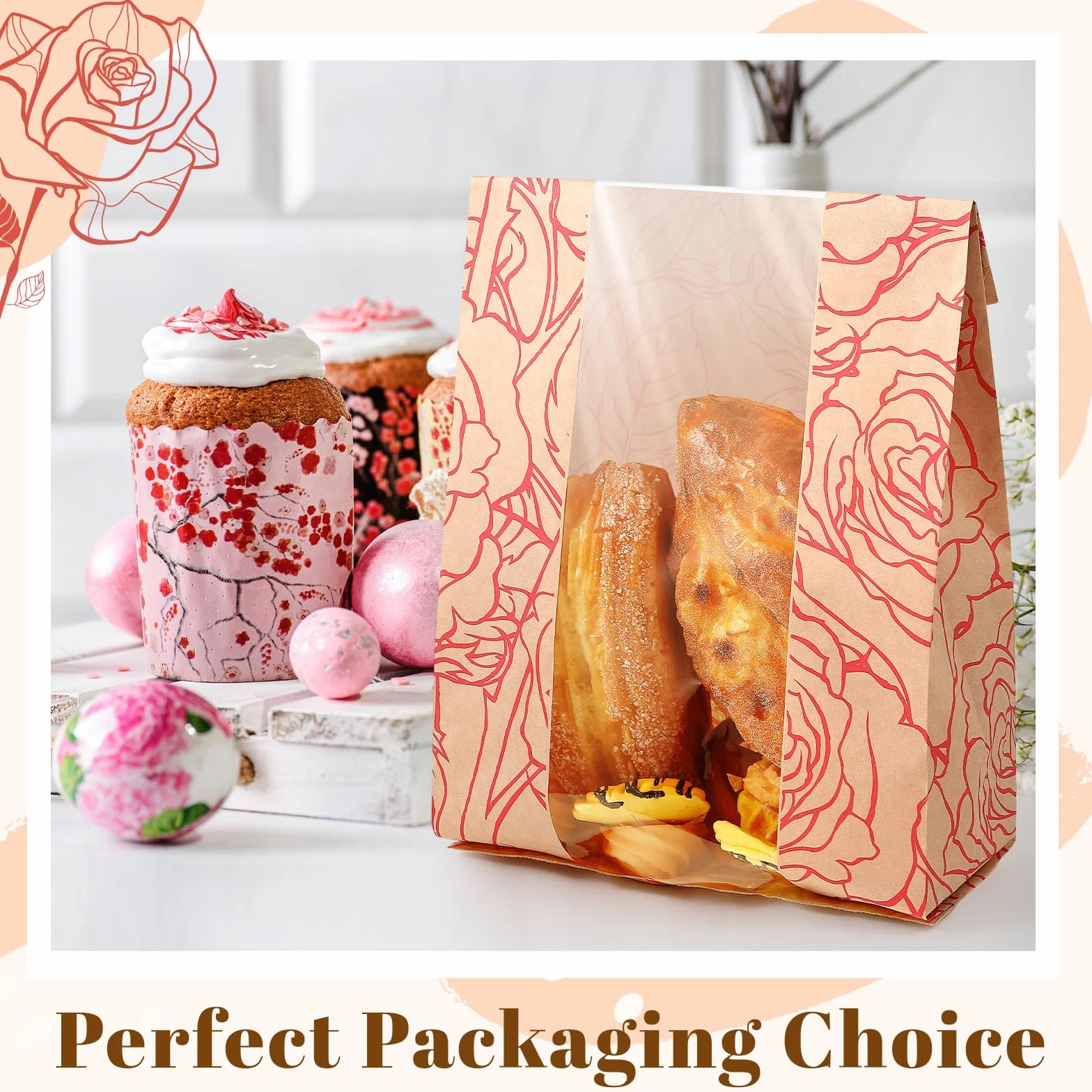 Confezione da 100 sacchetti per pane fatto in casa, in carta kraft, con 500 adesivi per amore, grandi sacchetti di carta da forno con finestra trasparente, per biscotti, 35,6 x 21,1 x 8,1 cm