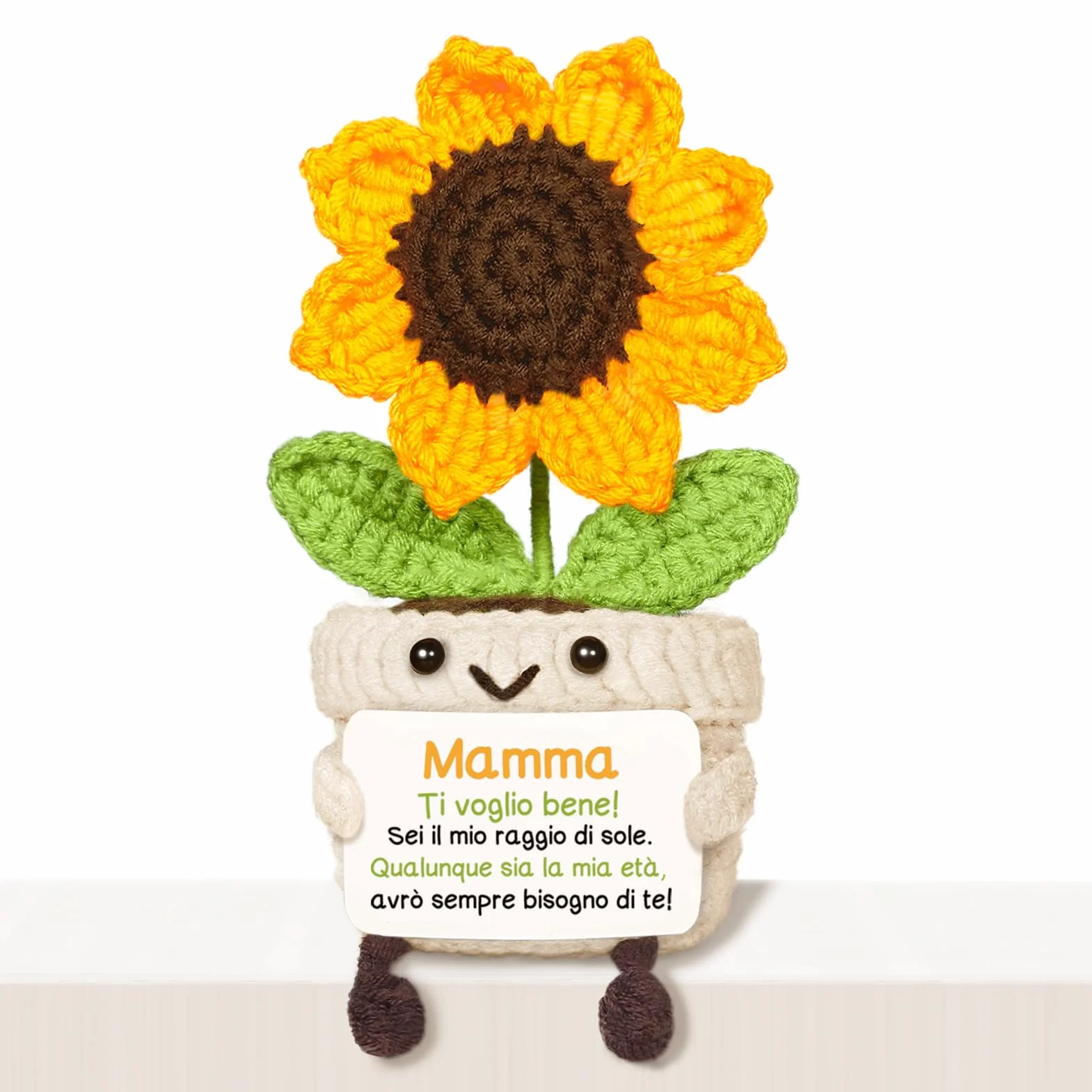 Girasole Amigurumi Decorativo Fatto a Mano 6x6x14cm Regalo Mamma Compleanno Idea Regali Madre Originali