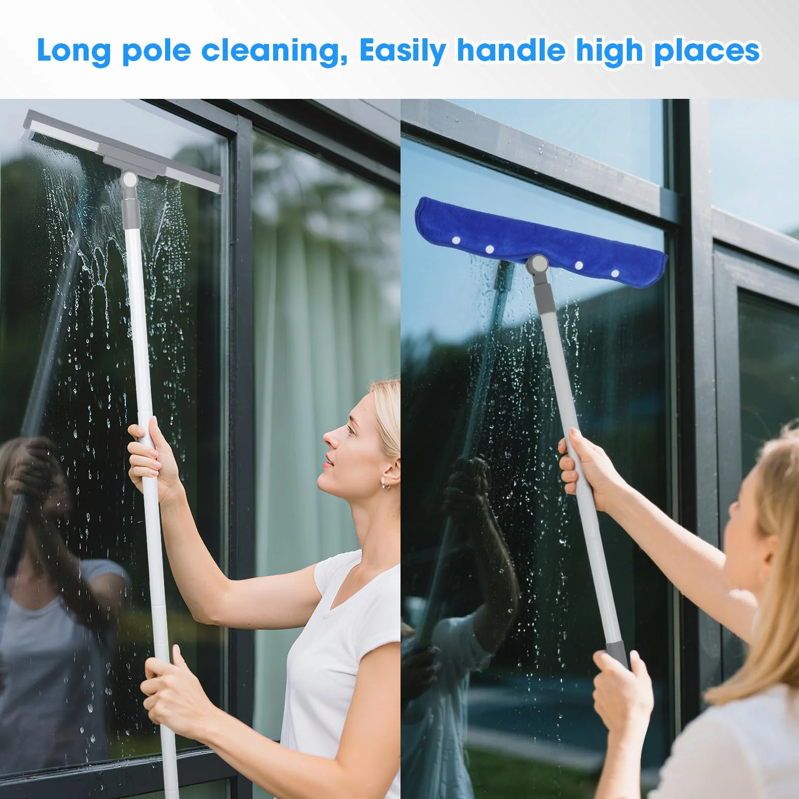Cozary Tergipavimento Pavimenti, Spazzola Pavimenti Silicone con Manico Lungo Regolabile 136 cm, Panno in Microfibra, Spingiacqua