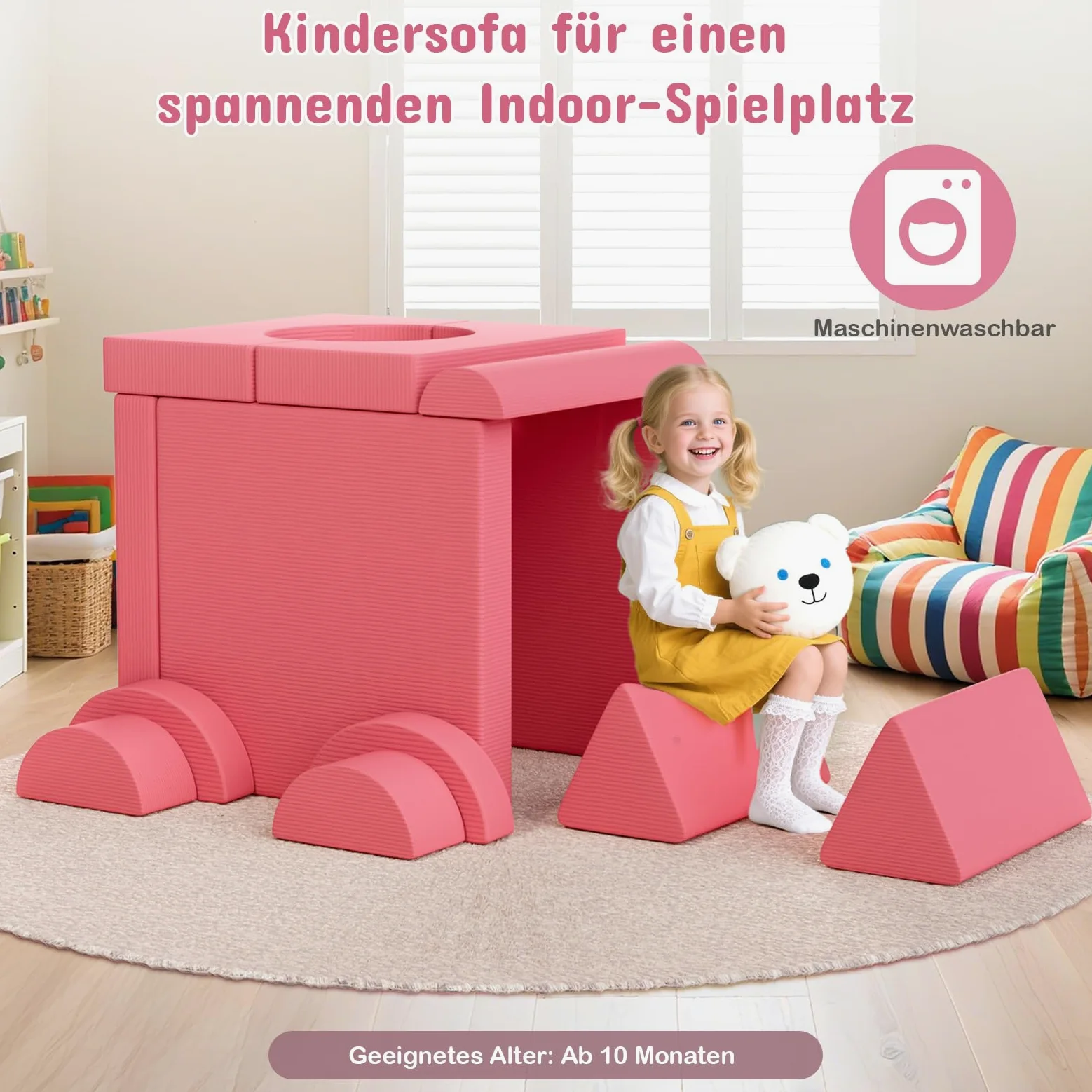 Clevich Divano Modulare Per Bambini, 15 Pezzi Divani Trasformabile, Divano da Gioco per Bambini, Mobili Creativi per Zona Notte e Sala Giochi, Velluto a Coste (Rosa)