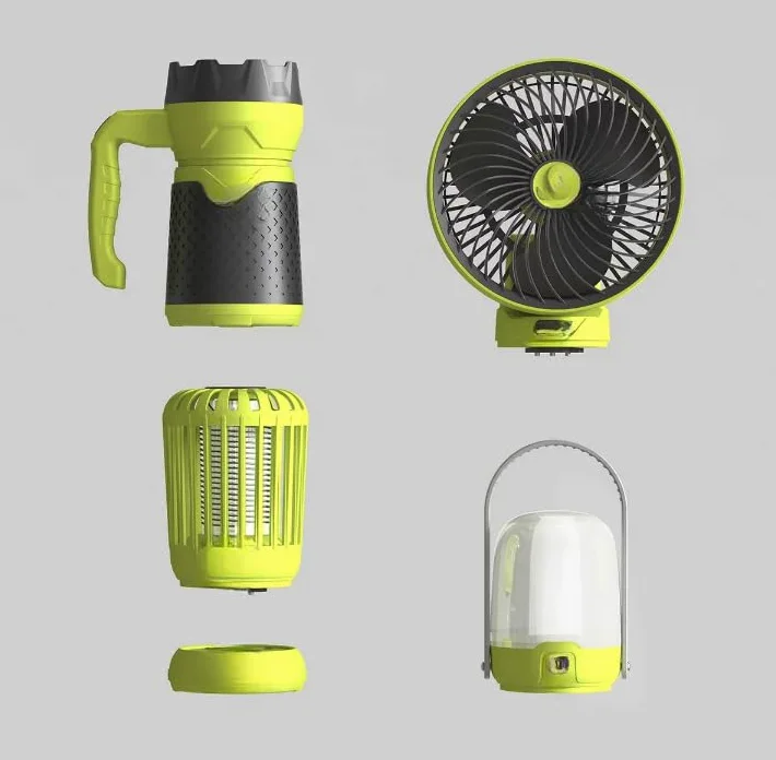 Artikaa Campa - Kit modulare portatile 4 in 1 per esterni, ventilatore da campeggio, lanterna a LED, torcia elettrica e insetticida UV NAEM